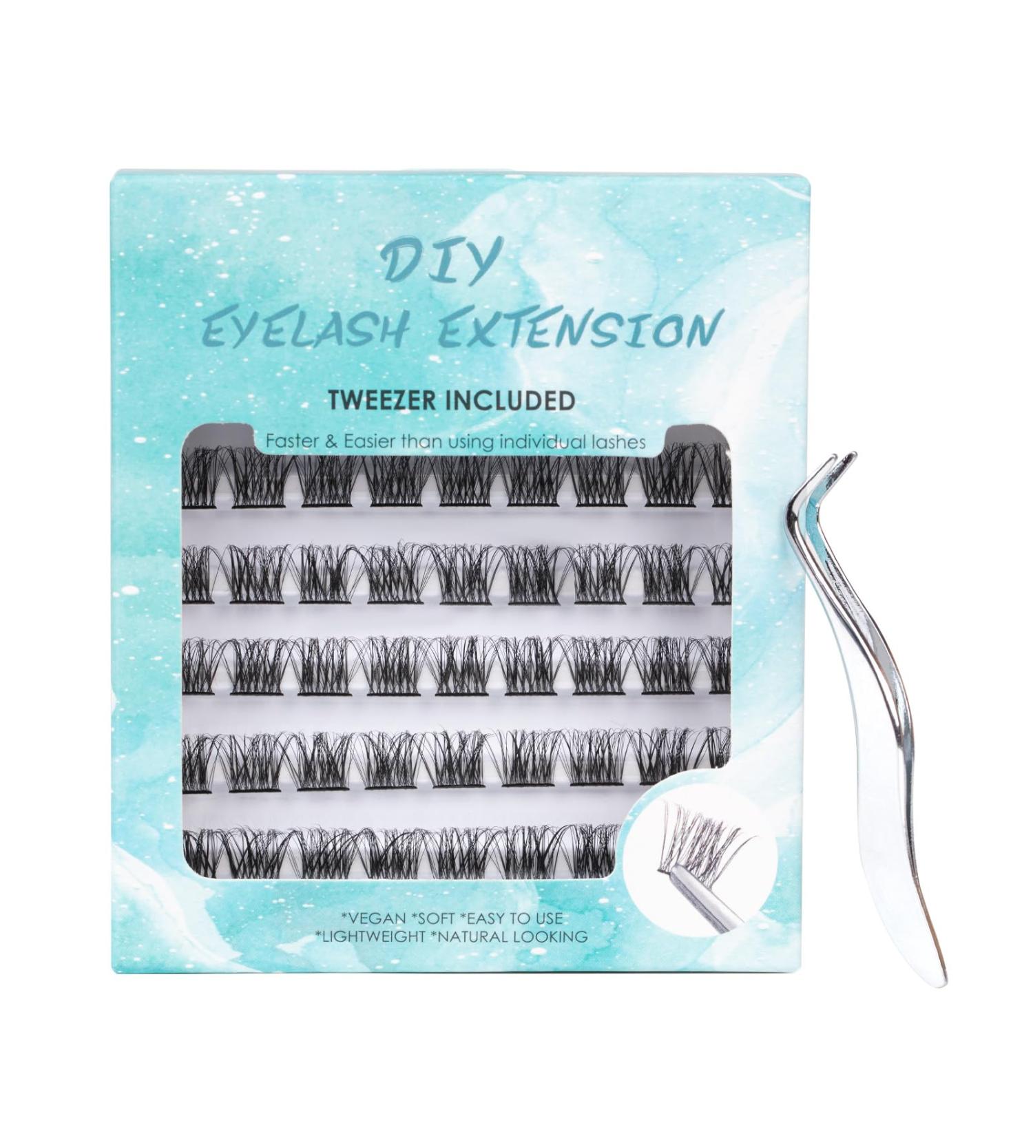 SISILILY Individual Lashes 6 Rows Cluster D Curl DIY Eyelash Extension Kit | Reusable 3D False Eyelashes Natural | Flat Tweezer | 14mm Length | DM04-14mm - Buy Online on SooperMarket.com