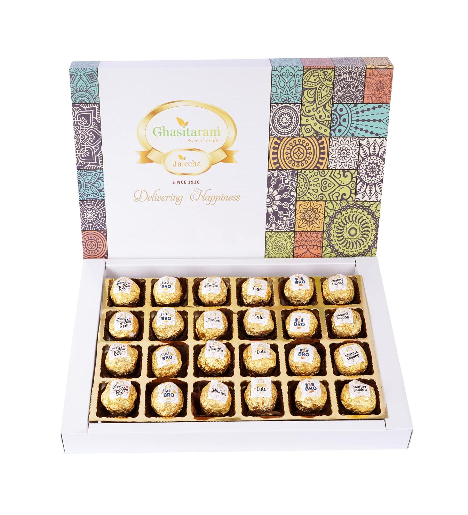 Jaiccha Ghasitaram Channa Laddoos 24pcs with Captions|Gift for Diwali Gifts Holi Rakhi Valentine Christmas Birthday Anniversary Her Him| - Buy Online on SooperMarket.com