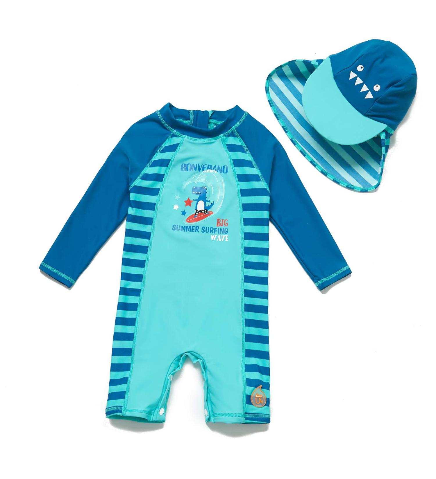 BONVERANO Baby Boys Dinosaur Swimsuit | Long Sleeve UPF 50+ Toddler Bathing Suit | 12-18 Months - Buy Online on SooperMarket.com
