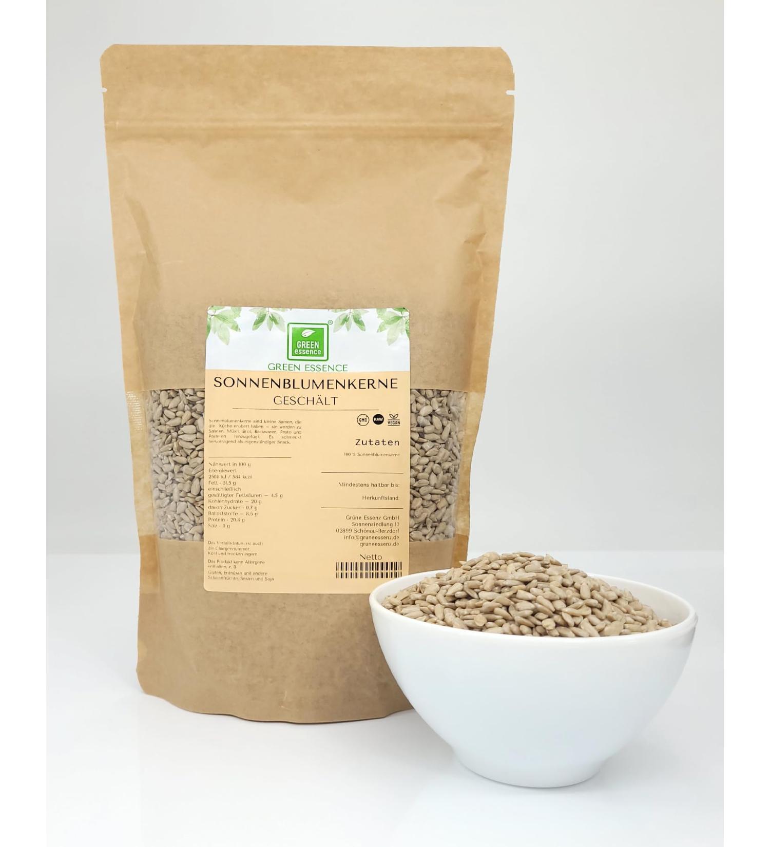Buy Unsalted Peeled Sunflower Seeds - Shell-Free Vegan Snack & Baking Ingredient (1 kg) - Green Essence - Buy Online on SooperMarket.com