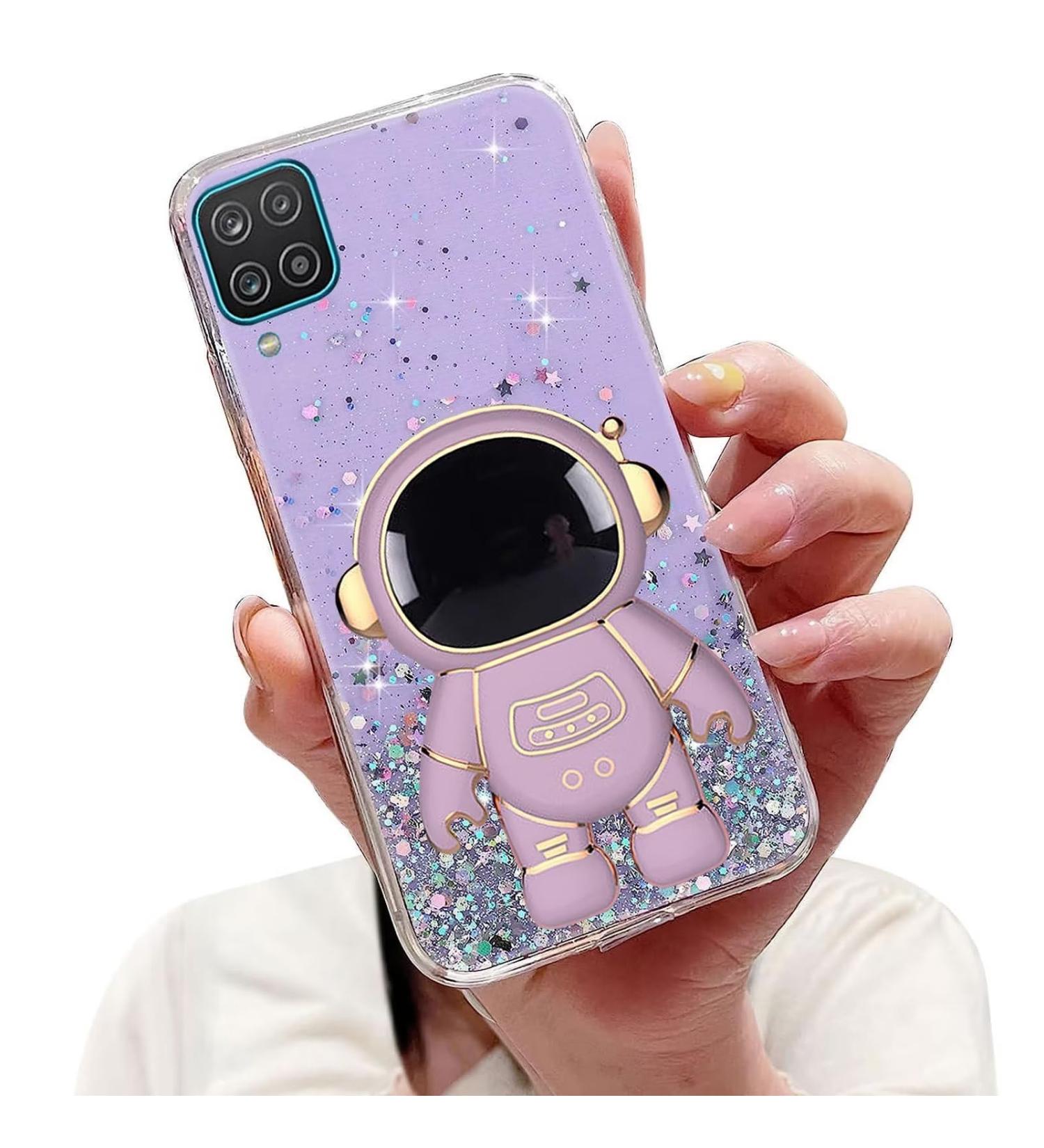 Tivenfezk Nadoli for Samsung Galaxy A12 4G/5G - Astronaut Hidden Stand Shell Glitter Soft Silicone Case Transparent Bling Cover in Purple - Buy Online on SooperMarket.com