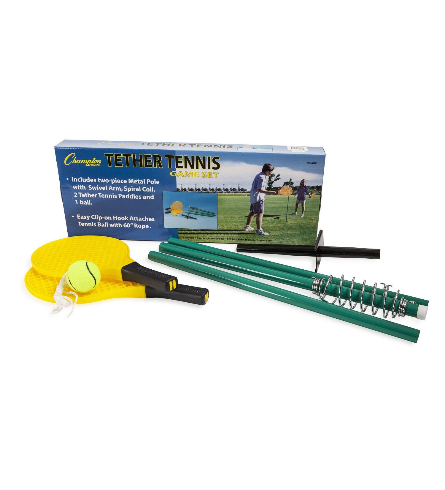 Champion Sports TTGAME Tetherball Tennis Swingball Outdoor Game for Kids & Adults - Backyard Tether Kit with Tennis Ball and Paddle Set - Buy Online on SooperMarket.com