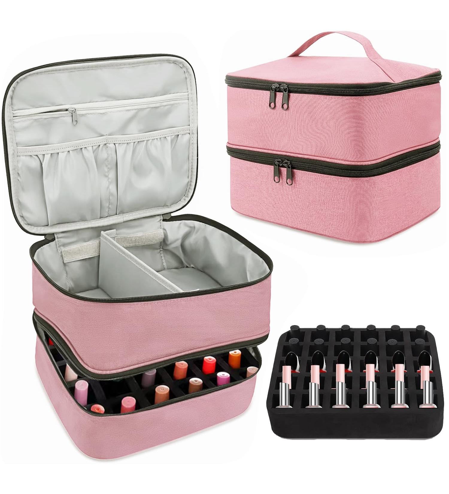 Movstriker Nail Polish Organiser Bag Double Layer Nail Varnish Storage Holds 30 Bottles and A Nail Lamp Traveling Nail Polish Storage Case Portable Nail Lipstick Beauty Tools Box(Pink) - Buy Online on SooperMarket.com