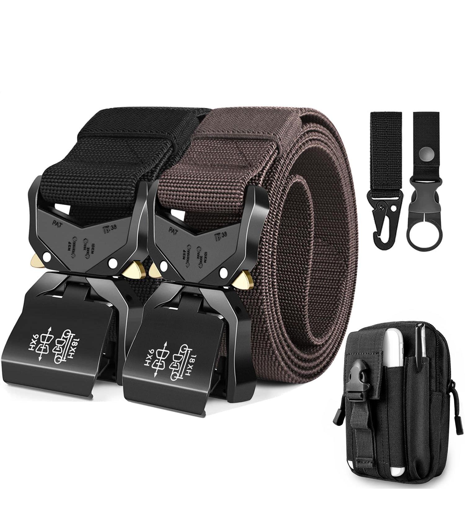 Leskyair 2 Series Tactical Belt for Men | High-Performance Military Hiking Belt - 3.8cm Wide | Includes TM Bag & Water Bottle Clip Hook - Black & Coffee - Buy Online on SooperMarket.com