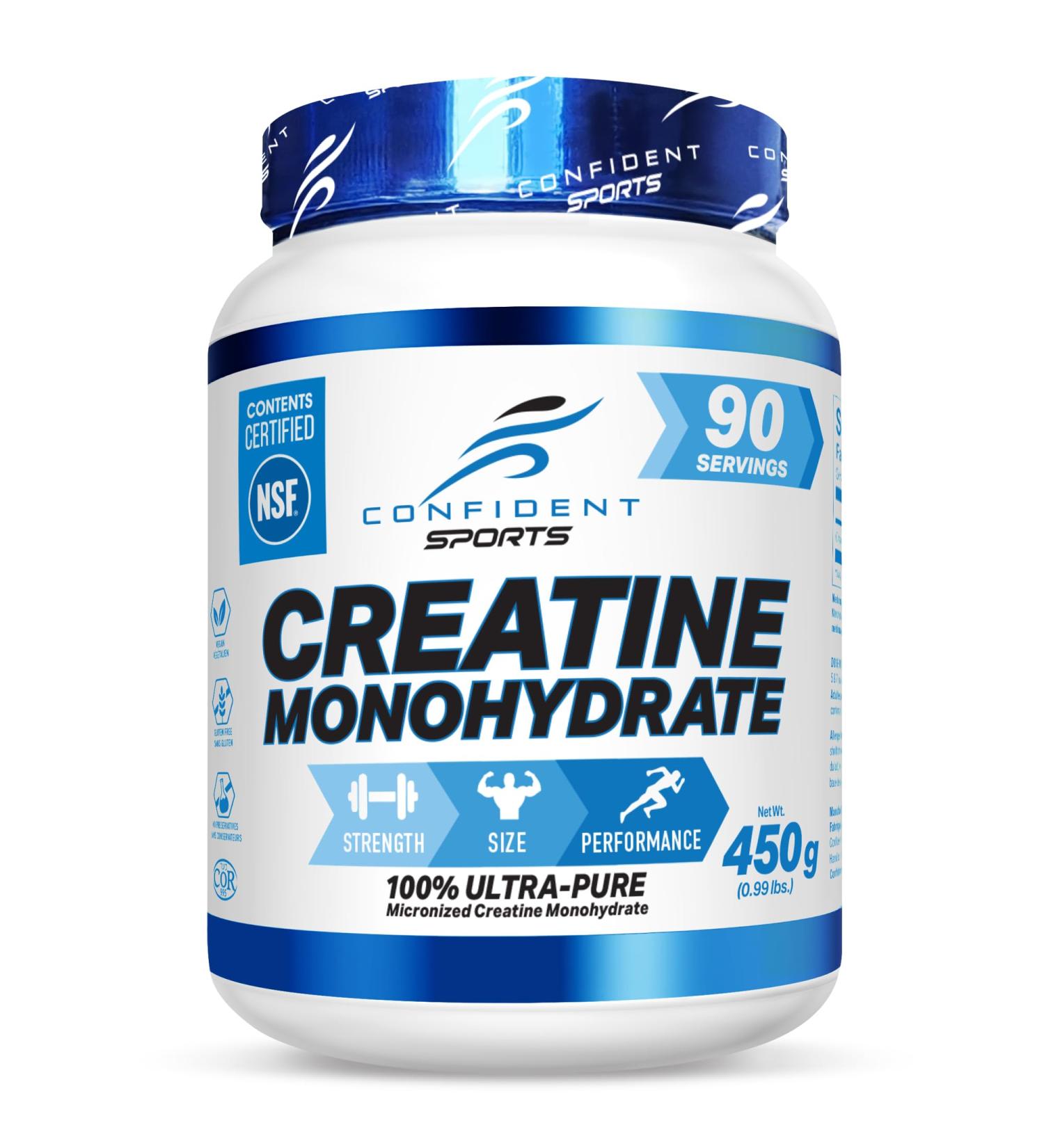 Creatine Monohydrate Powder 450g NSF Certified For Increased Muscle Growth & Performance - Pre-workout Muscle Builder - Supports Athletic Performance - Creatine Powder for Workouts - 90 Servings by CONFIDENT SPORTS 90 Servings (Pack of 1) - Buy Online on SooperMarket.com
