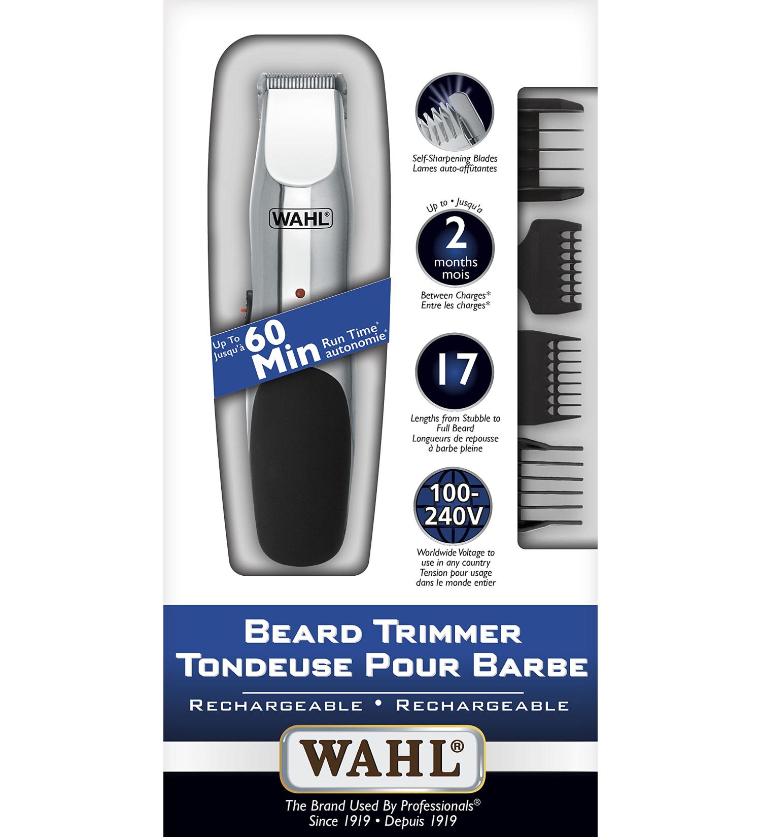 Wahl Canada Rechargeable Beard Trimmer All You Need for Beard & Stubble Men Grooming beard trimmer with ergonomic contour design and soft touch elements for easy grip - Model 3243 - Buy Online on SooperMarket.com
