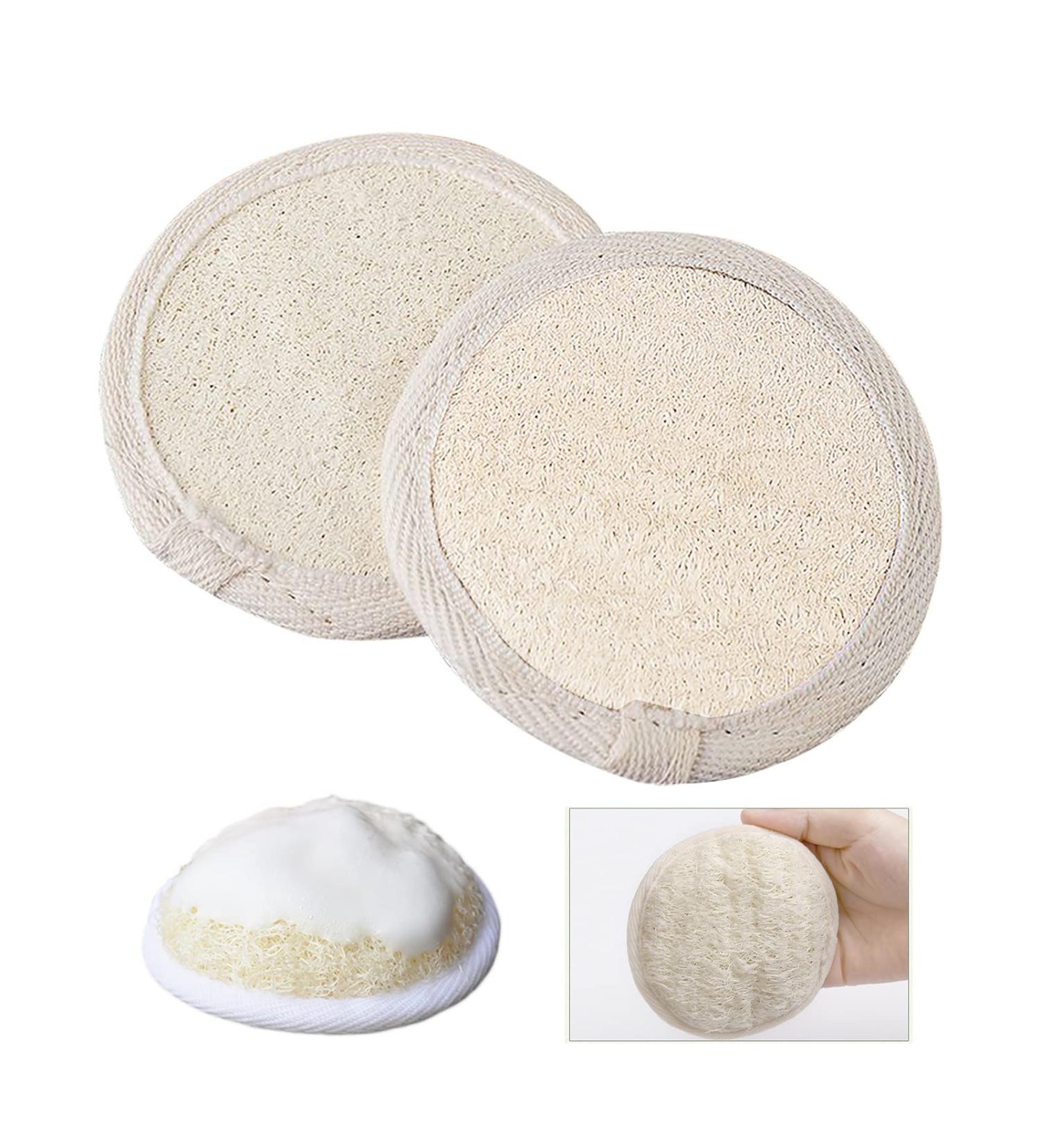 Natural Loofah Face Exfoliator Pads - 100% Handheld Scrubber for Bathing and Showering - Ideal for Spa Facial Cleansing - Men and Women - 2pcs - Buy Online on SooperMarket.com