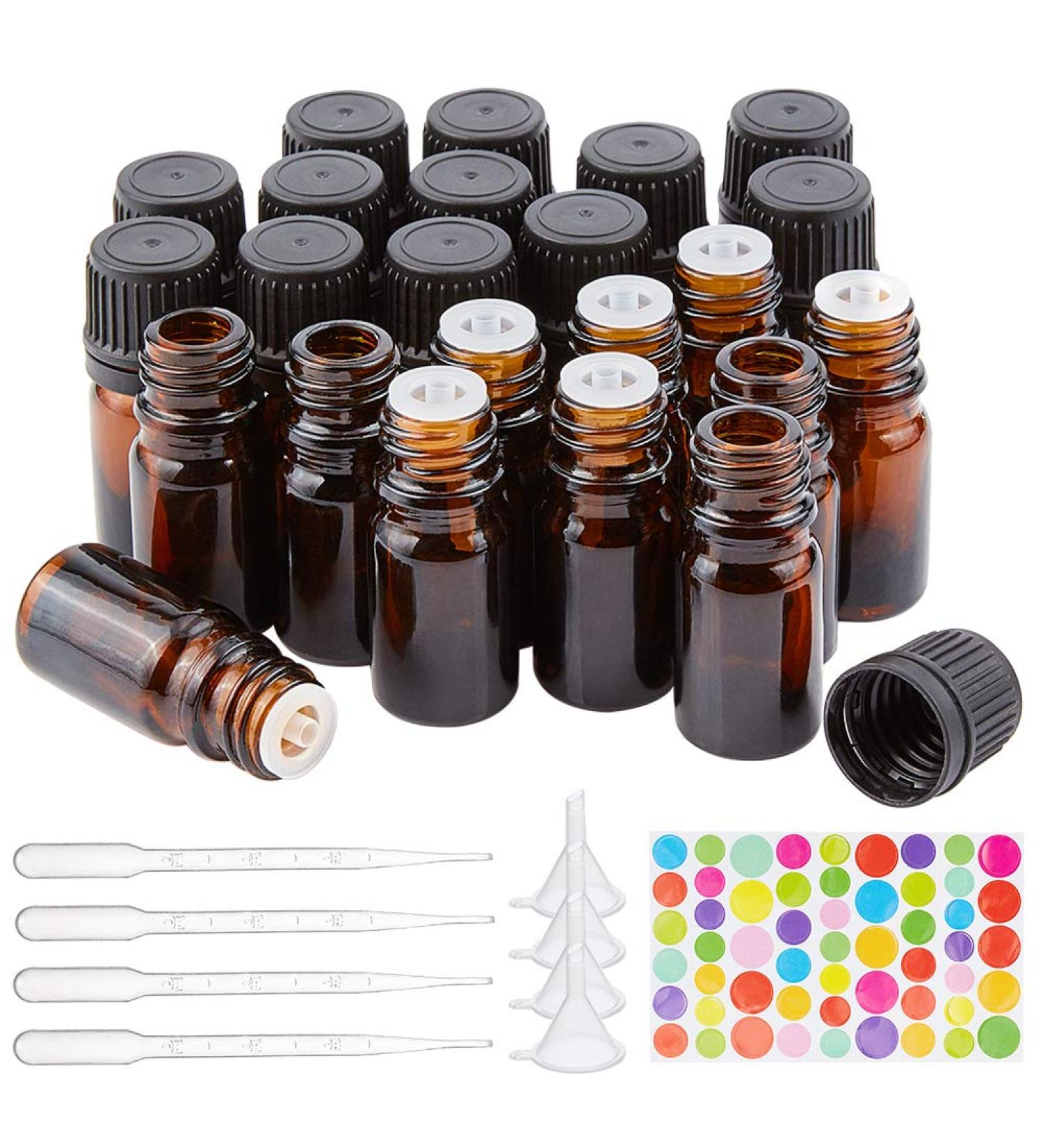 Benecreat 24 Pack 5ml Amber Glass Bottles | Refillable Essential Oil Bottles with Droppers Funnels & Labels - Perfect for DIY & Aromatherapy - Buy Online on SooperMarket.com