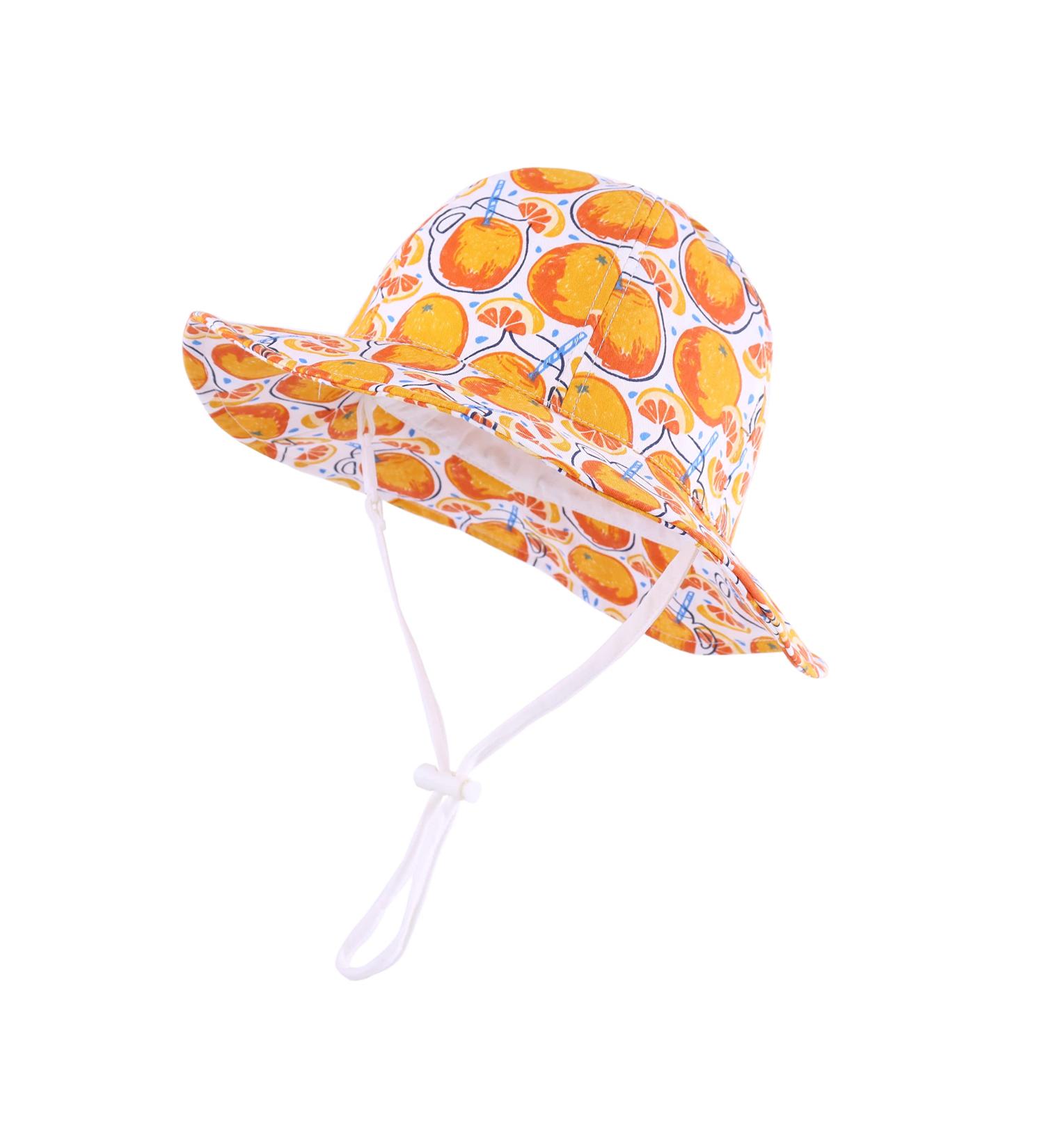 LANGZHEN Beach Sun Protection Hat for Baby Girls - Adjustable Wide Brim Toddler Hat with Chin Strap, White-Orange, 1-2 Years - Buy Online on SooperMarket.com