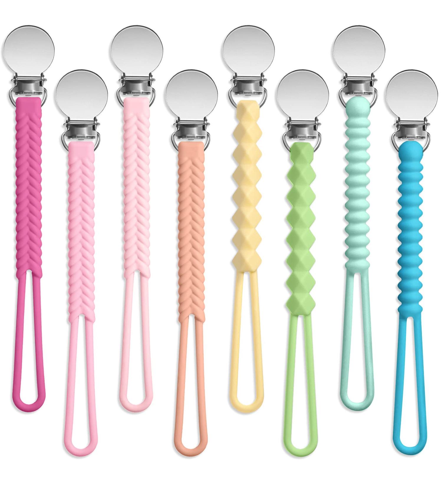 Nuanchu 8-Piece Braid Pacifier Clip Set for Baby Girl Boy - Bright Colors - Buy Online on SooperMarket.com