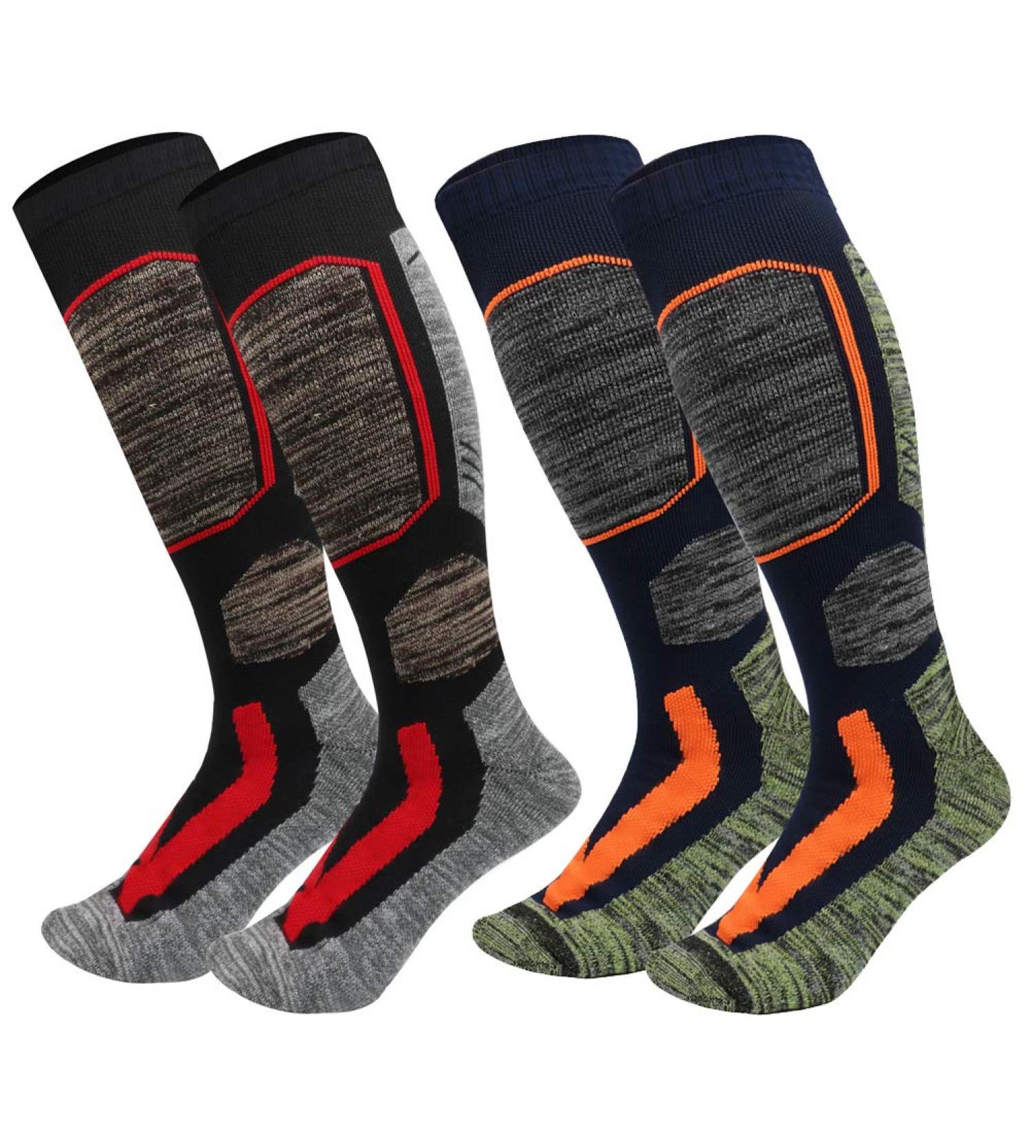 JTEG Unisex Ski Socks - Thermo Knee Socks for Winter Sports | 2 Pairs Red-Orange for Men Women & Kids - Buy Online on SooperMarket.com