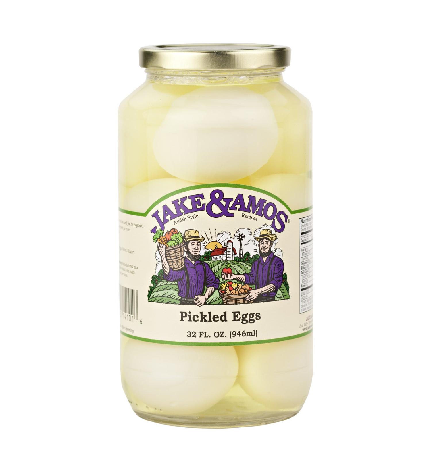 Jake & Amos Pickled Eggs 32 Oz. (2 Jars) - Delicious and Tangy Homemade Flavor - Buy Online on SooperMarket.com