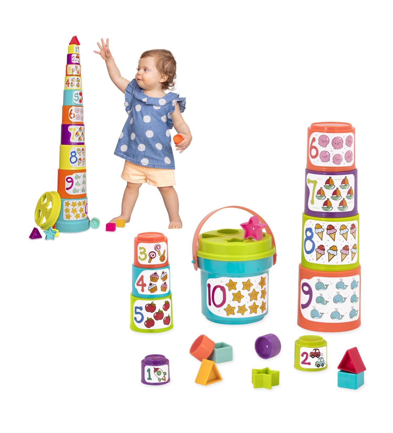 Batta Stacking Cups - Sorting & Learning Toy for Kids 18+ Months | 19-Piece Shape & Number Tower by StapeliMer - Buy Online on SooperMarket.com
