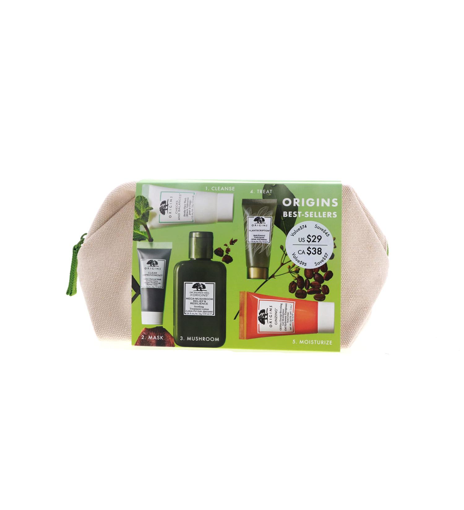 Shop Origins Best Sellers 5-Piece Skin Care Set | Soothing Lotion Gel Moisturizer Face Wash Serum & Charcoal Mask - International Shipping Available - Buy Online on SooperMarket.com
