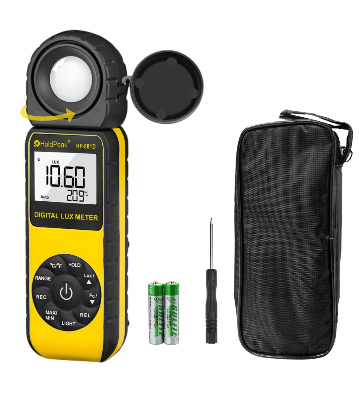 HOLDPEAK HP-881D Digital Lux Meter | 1-400,000 Lux/1-40,000 FC | Rotatable Detector for LCD Lights and Plants | Lumen Meter - Y-HP-881D - Buy Online on SooperMarket.com