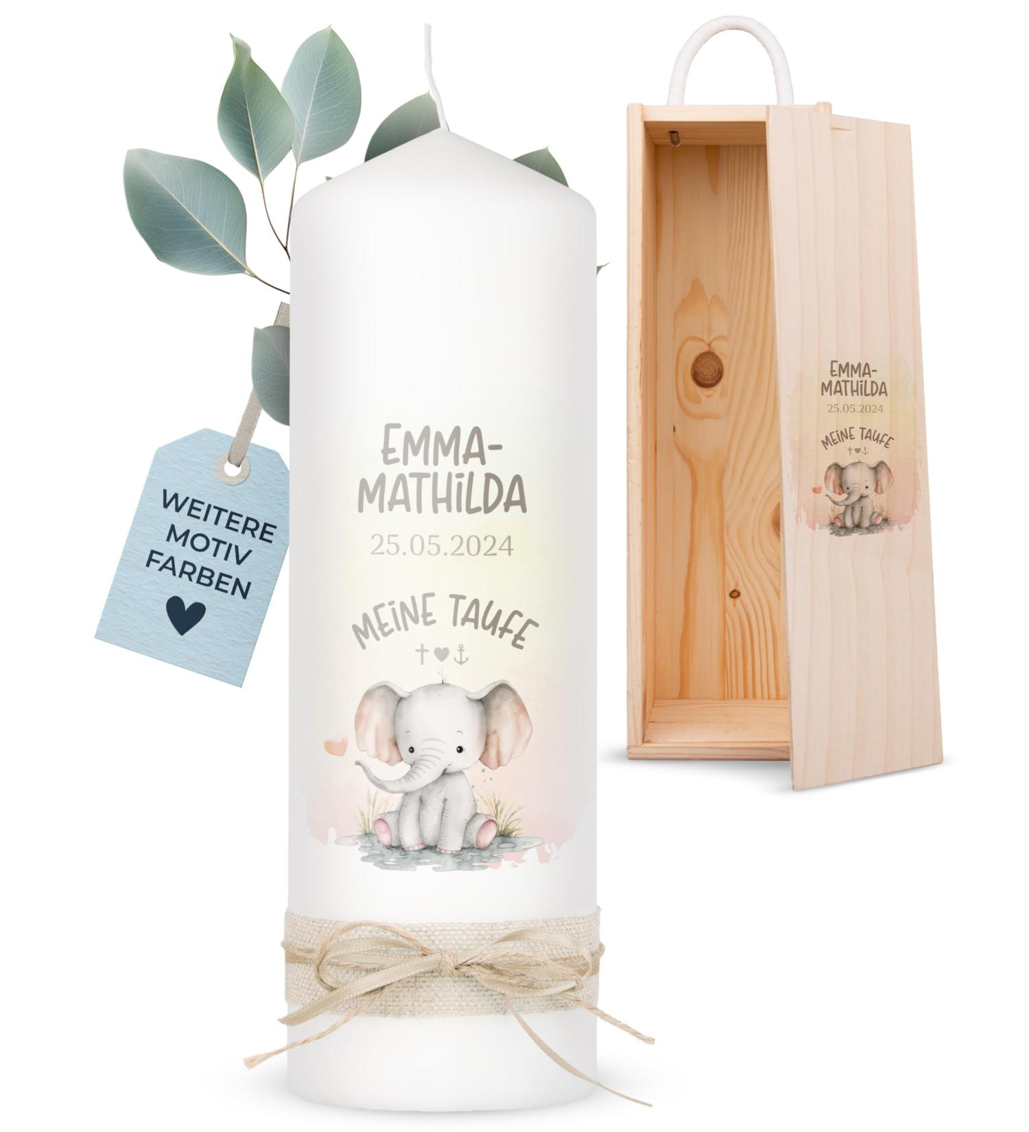 Personalized Amari Christening Candle - Elephant Heart Design | Baptismal Candle for Boys & Girls | DIY Custom Candle | 25cm Height x 8cm Diameter - Buy Online on SooperMarket.com