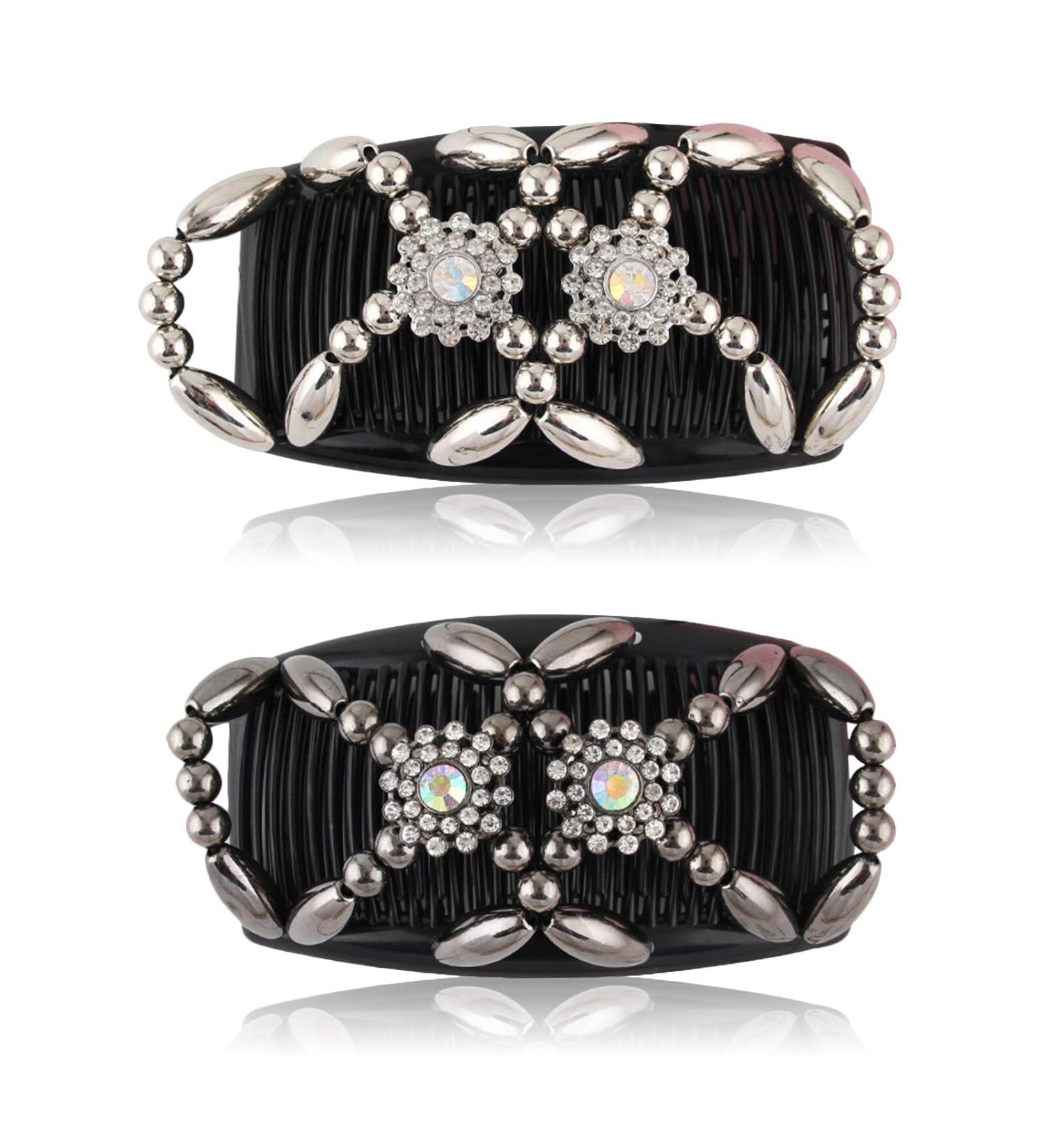 Kytpyi Magic Elastic Beaded Hair Comb Slides - 2 PCS Double Sided Clips for Women & Girls | DIY Hair Styling Accessories for Daily Life - Buy Online on SooperMarket.com