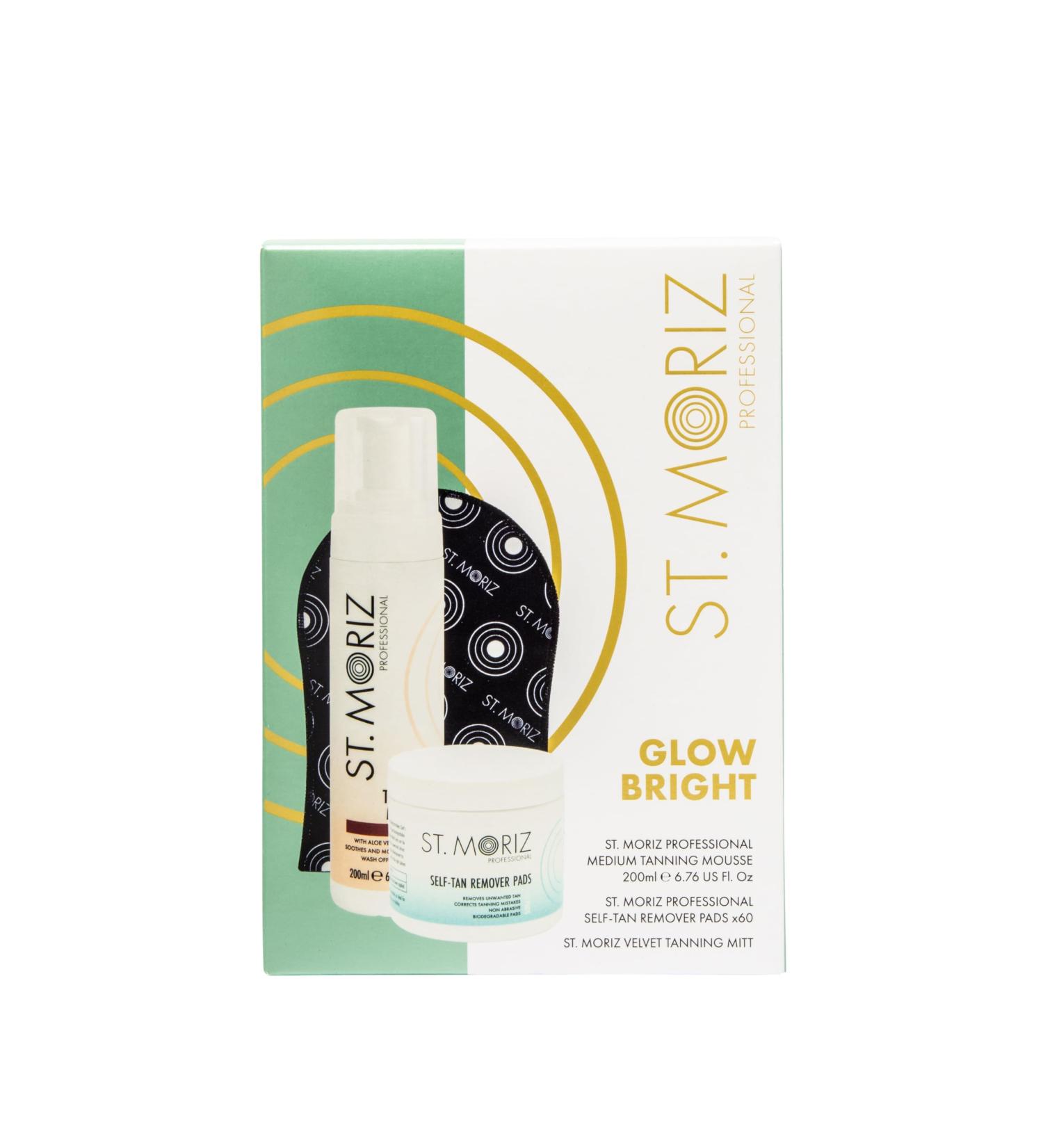 St Moriz Glow Bright Fake Tan Gift Set | Contains 1 x St Moriz Medium Tanning Mousse 1 x Self Tan Remover Pads & 1 x Velvet Tanning Mitt | Gift Ideas for Her | Xmas Gift for Women | Worth 13.97