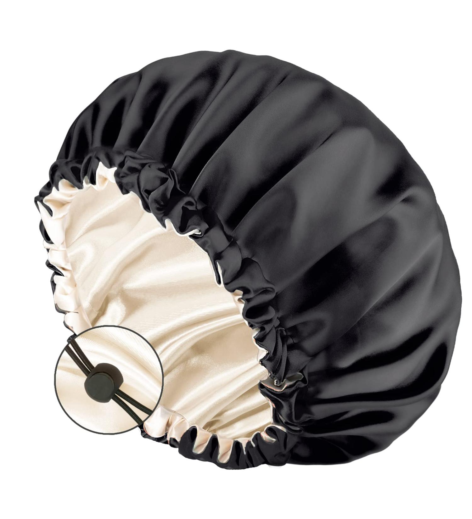 Auban Large Bonnet Sleep Cap - Double Layer Satin Lined Wrap for Curly Hair | Adjustable Elastic Band for Hair Care | Black - Buy Online on SooperMarket.com