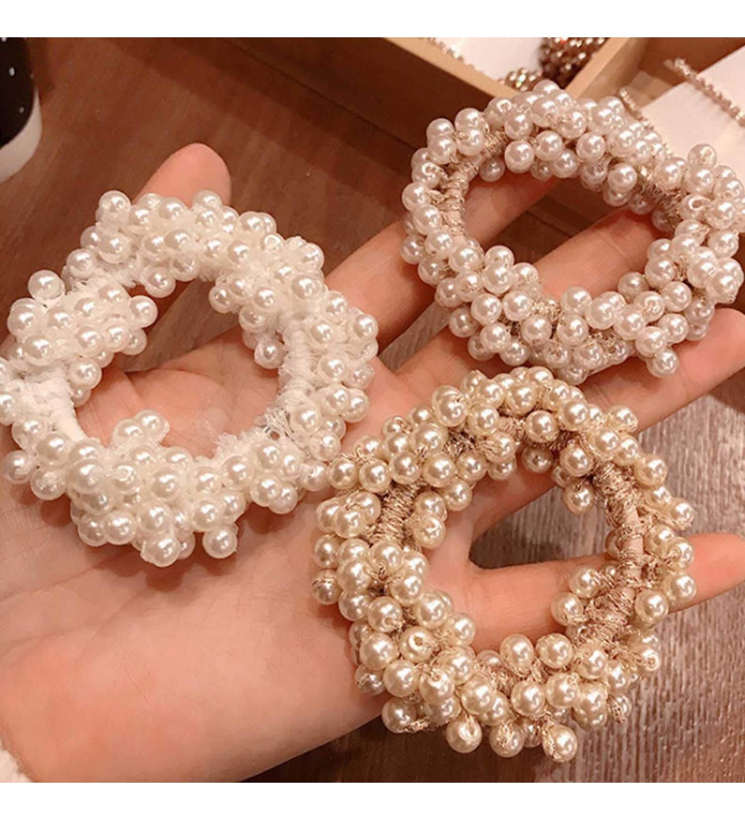 Runmi Hair Ties | 3 Pack Pearl Scrunchies & Beaded Ponytail Holders | Stylish Hair Accessories for Women & Girls - Buy Online on SooperMarket.com