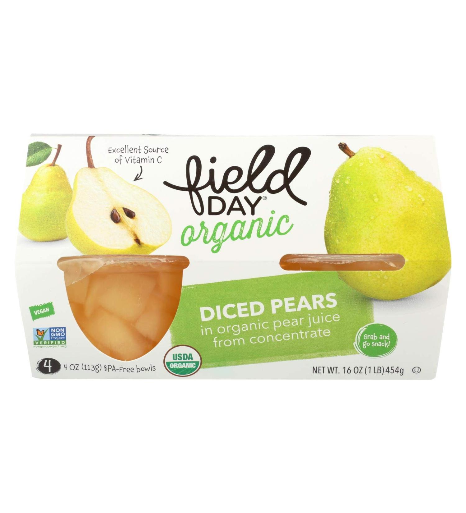 Pears 95 percent organic Diced Cup 4 Oz - Pack of 6 - SPu1019900