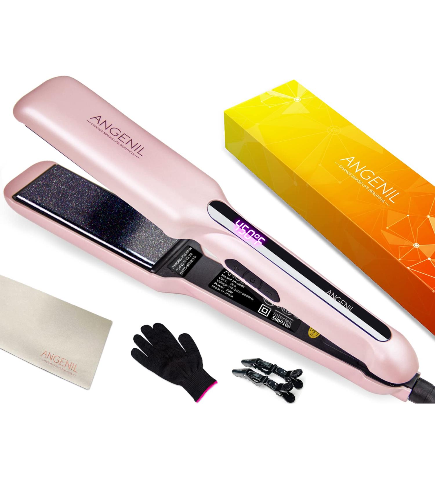 ANGENIL Argan Oil Flat Iron & Curling Iron - Dual Voltage Ceramic Straightener for Thick Hair - 1.6 Inch Quick Styling - Professional Portable Design - Buy Online on SooperMarket.com