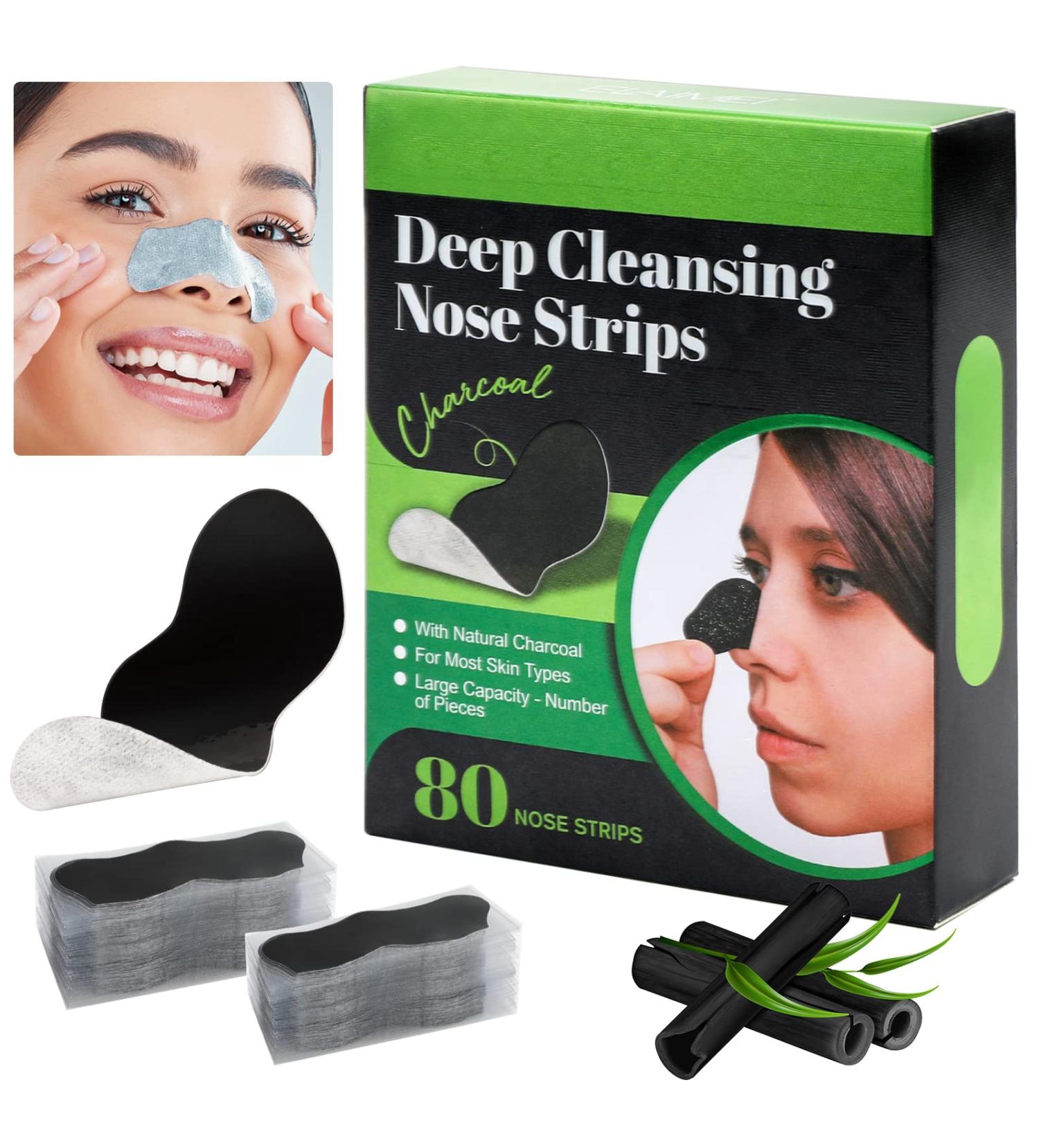 80 Pcs Nose Strips Pore Blackhead Remover Strips Nose Charcoal Bamboo Deep Cleansing of Blackheads Remover to All Skin Types Nose Blackhead Removal Skin Care at Home for Women Men(Black) - Buy Online on SooperMarket.com