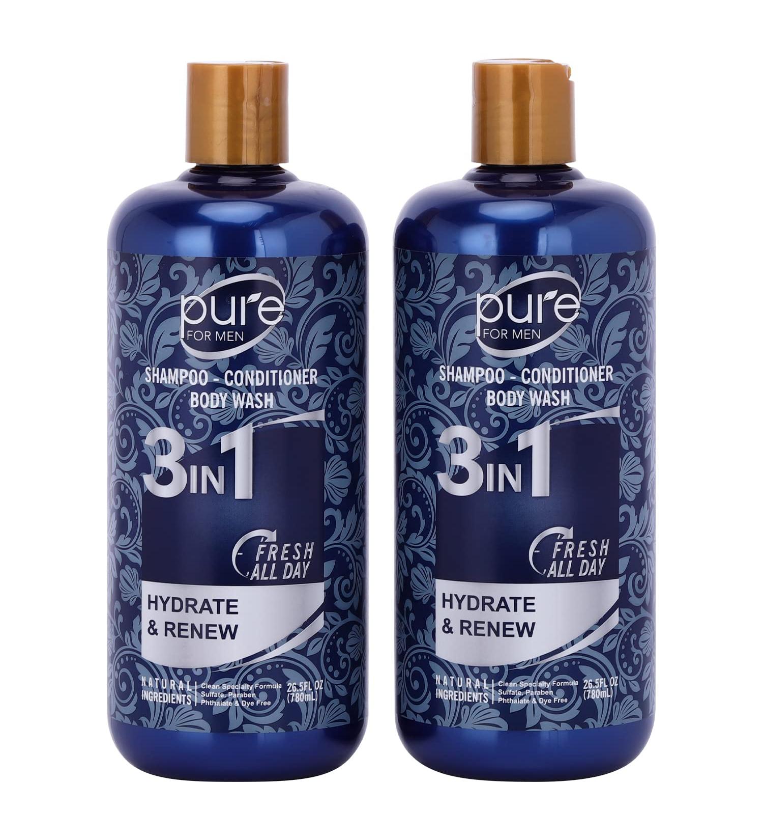 Men's 3-in-1 Body Wash Shampoo Conditioner Combo - Shower Gel for Body, Hair & Face - Paraben & Sulfate Free - 2 Pack - Buy Online on SooperMarket.com