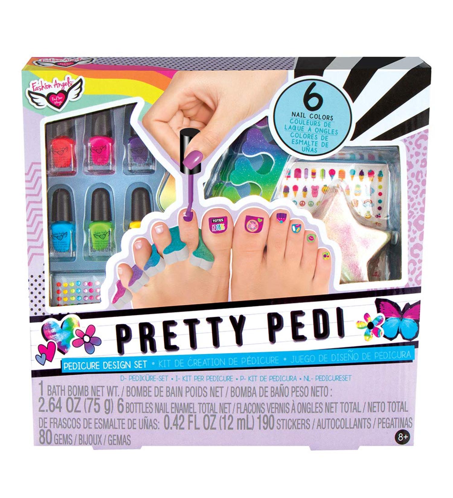 Fashion Angels Pretty Pedi Pedicure Kit for Girls - Kids Nail Spa Set with Polish, Stickers, Toe Separators, File, and Bath Bombs - Ages 8 - Buy Online on SooperMarket.com