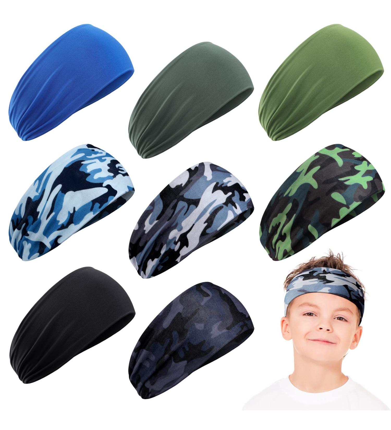 Elastic Kids Sports Wicking Headbands Set - 8 Pieces | Breathable Athletic Sweatbands for Boys and Girls | Ideal for Football, Basketball, Running | Toddler to Children Size - Buy Online on SooperMarket.com