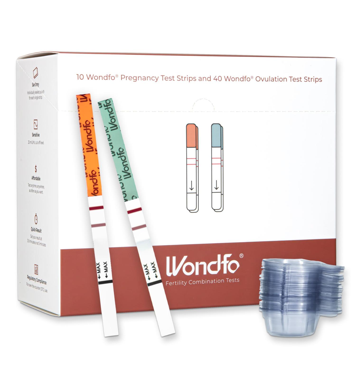 Wondfo 40 Ovulation Test and 10 Pregnancy Test Strips with 50 Cups Kit Rapid Test Detection for Home Self-Checking Urine Test 40 LH + 10 HCG New Batch - Buy Online on SooperMarket.com