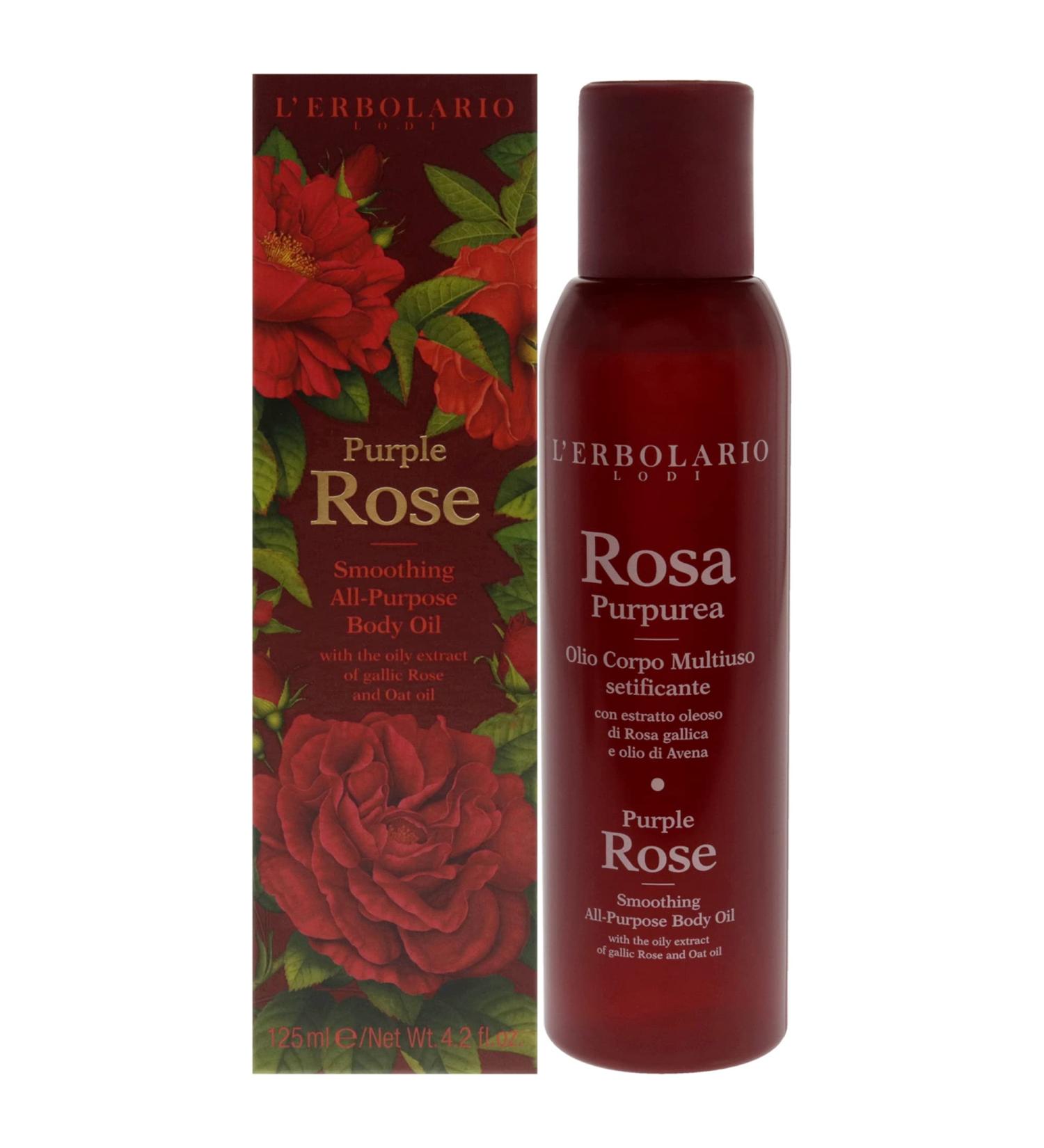 L'Erbolario Purple Rose Body Oil - Scented Moisturizer for Soothing Massage & Smooth Skin - 4.2 oz - Ideal for Dry & Sensitive Skin - International Shipping Available - Buy Online on SooperMarket.com