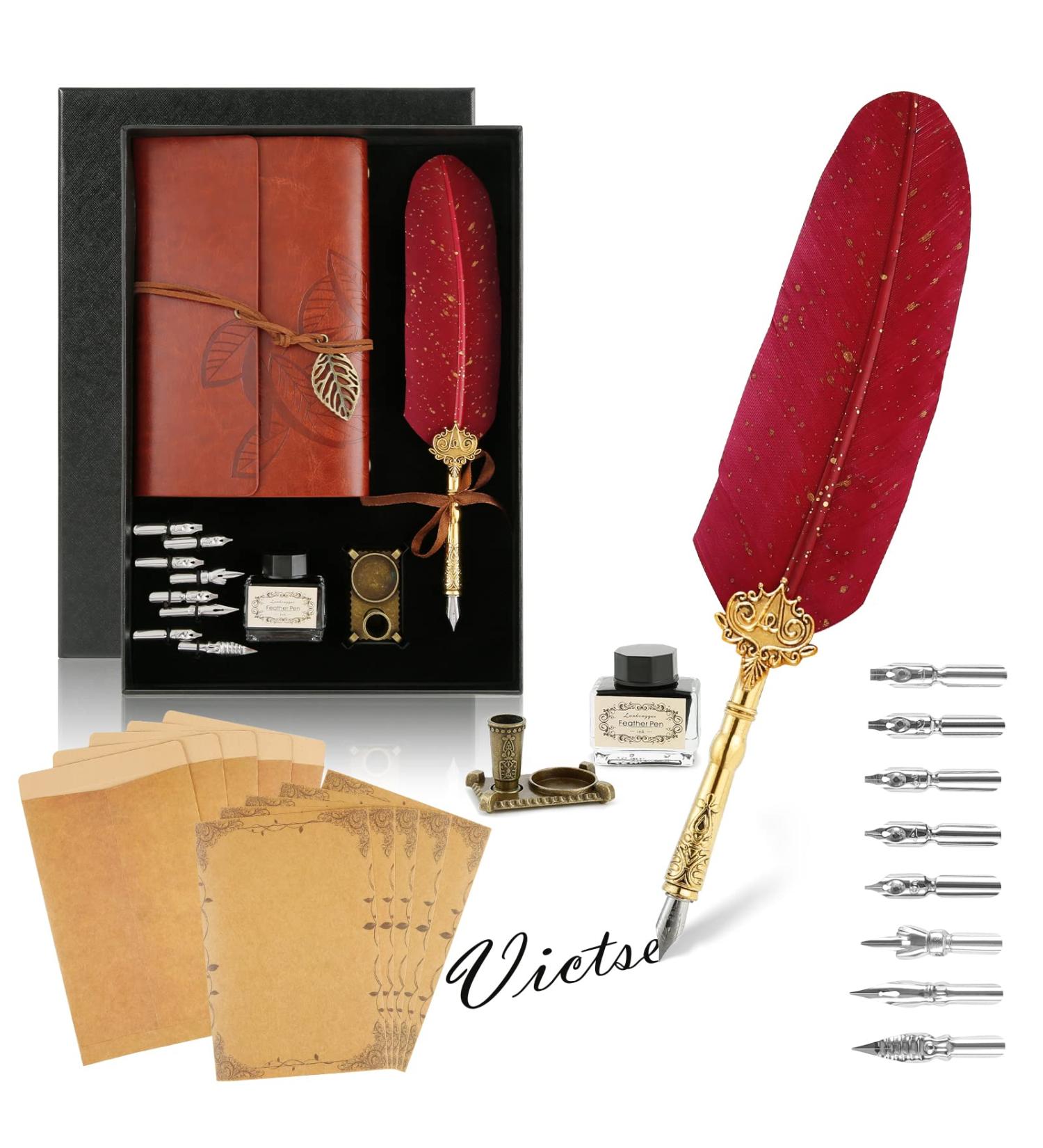 Victse Vintage Calligraphy Pencils & Retro Seal Dip Pen Set - 8 Replacement Tips & 5 Red Envelopes for Perfect Writing - Buy Online on SooperMarket.com