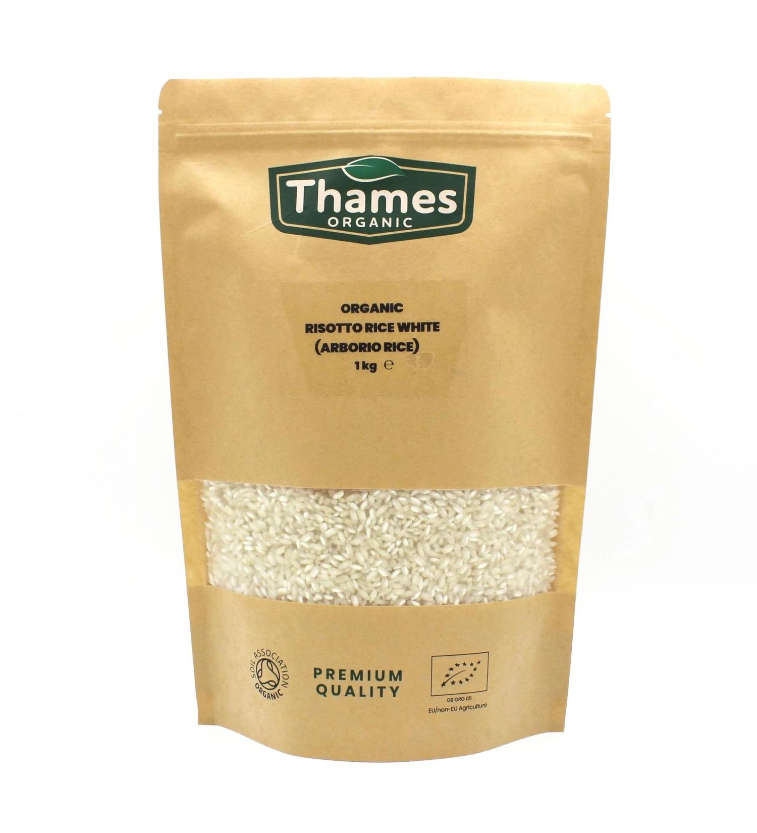 Thames Organic 1kg Organic Risotto Rice - Non-GMO, Vegan, Additive and Preservative-Free, Resealable Bag - Buy Online on SooperMarket.com