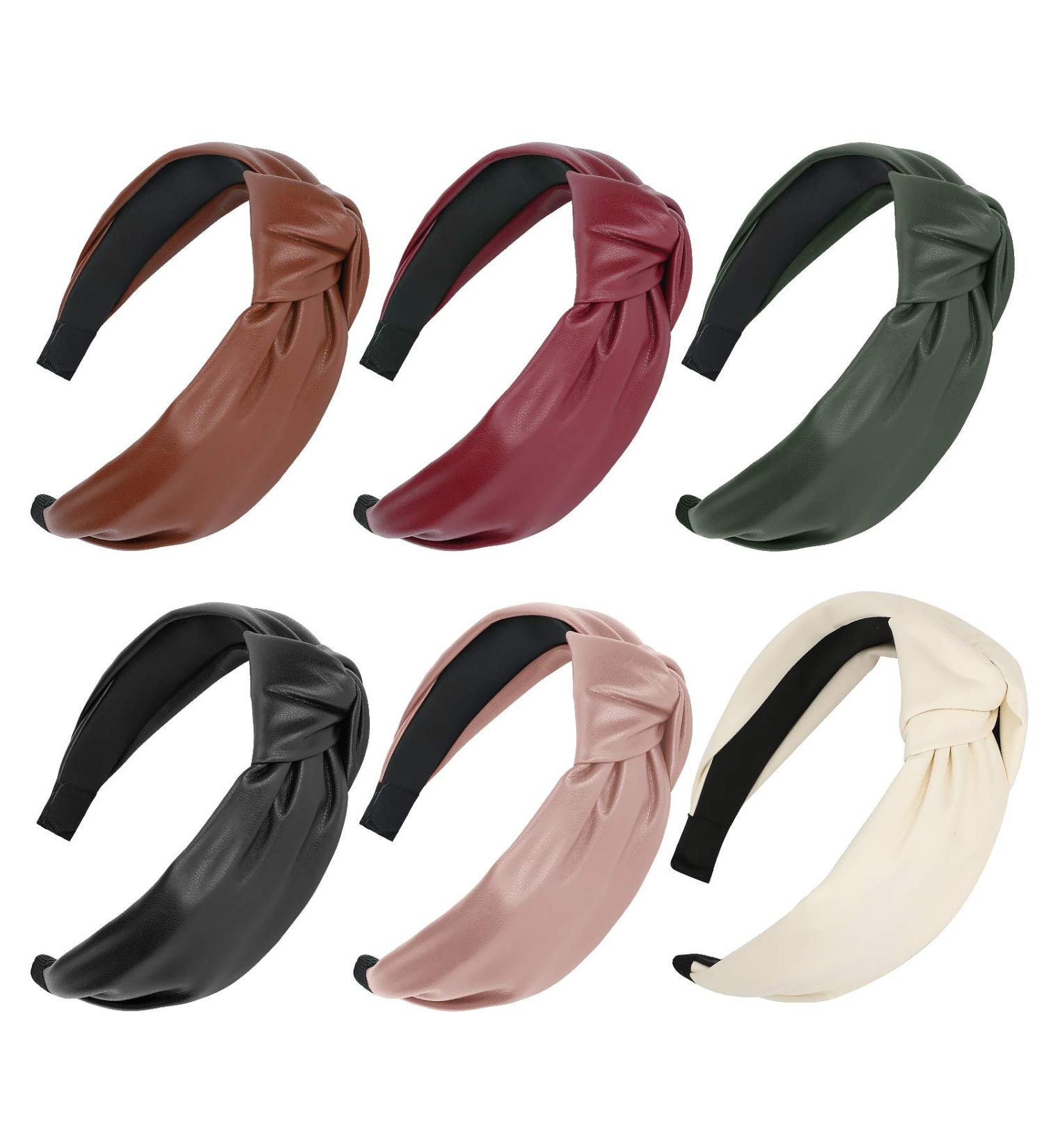 6 PCS Welltop Wide PU Leather Knotted Headbands for Women - Fashionable Non-Slip Hair Accessories for Girls - Buy Online on SooperMarket.com