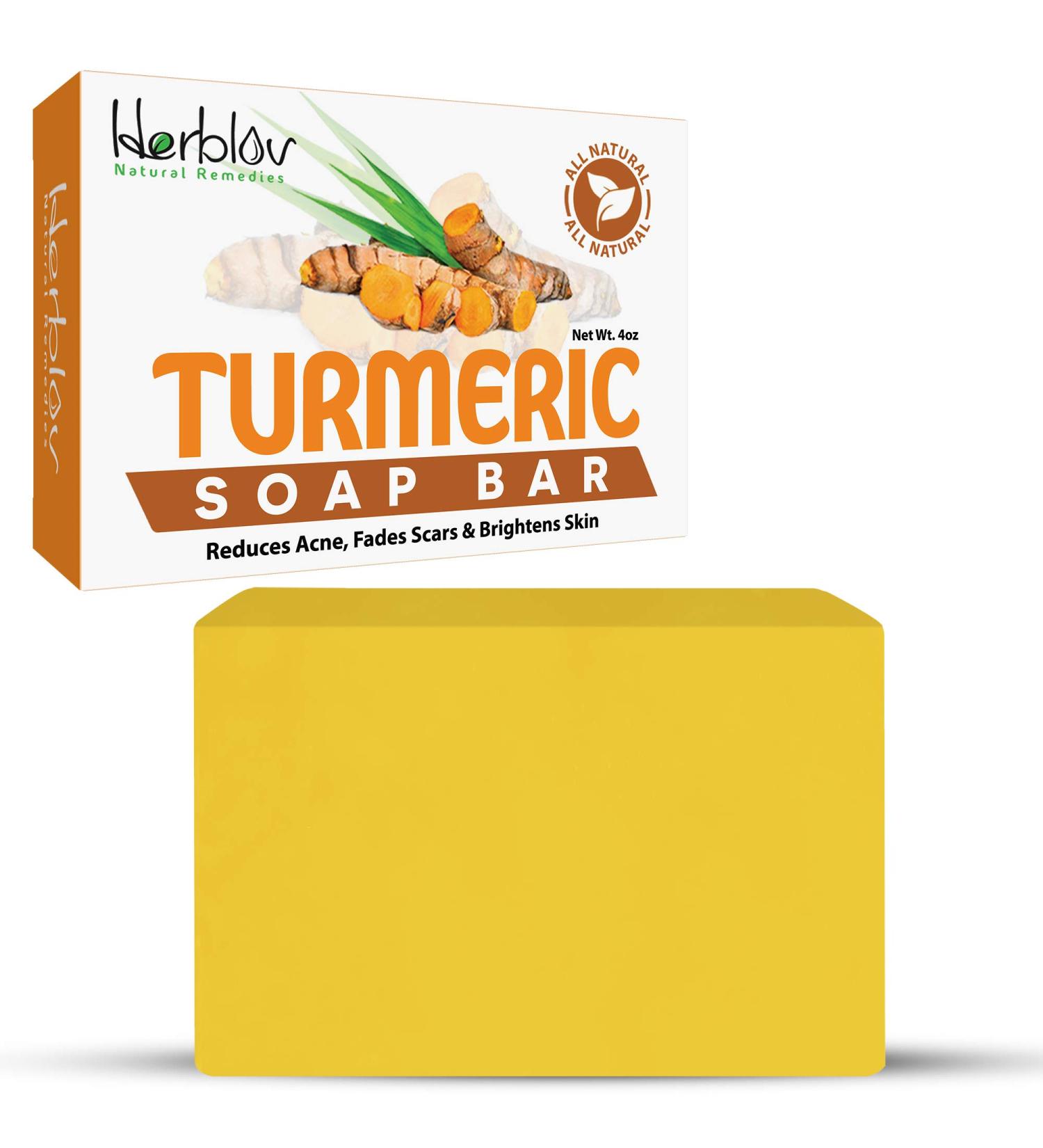 Herblov Turmeric Soap Bar for Face & Body - Natural Turmeric Skin Soap for Dark Spots, Intimate Areas, & Acne - 4oz Bar Soap for All Skin Types - Buy Online on SooperMarket.com