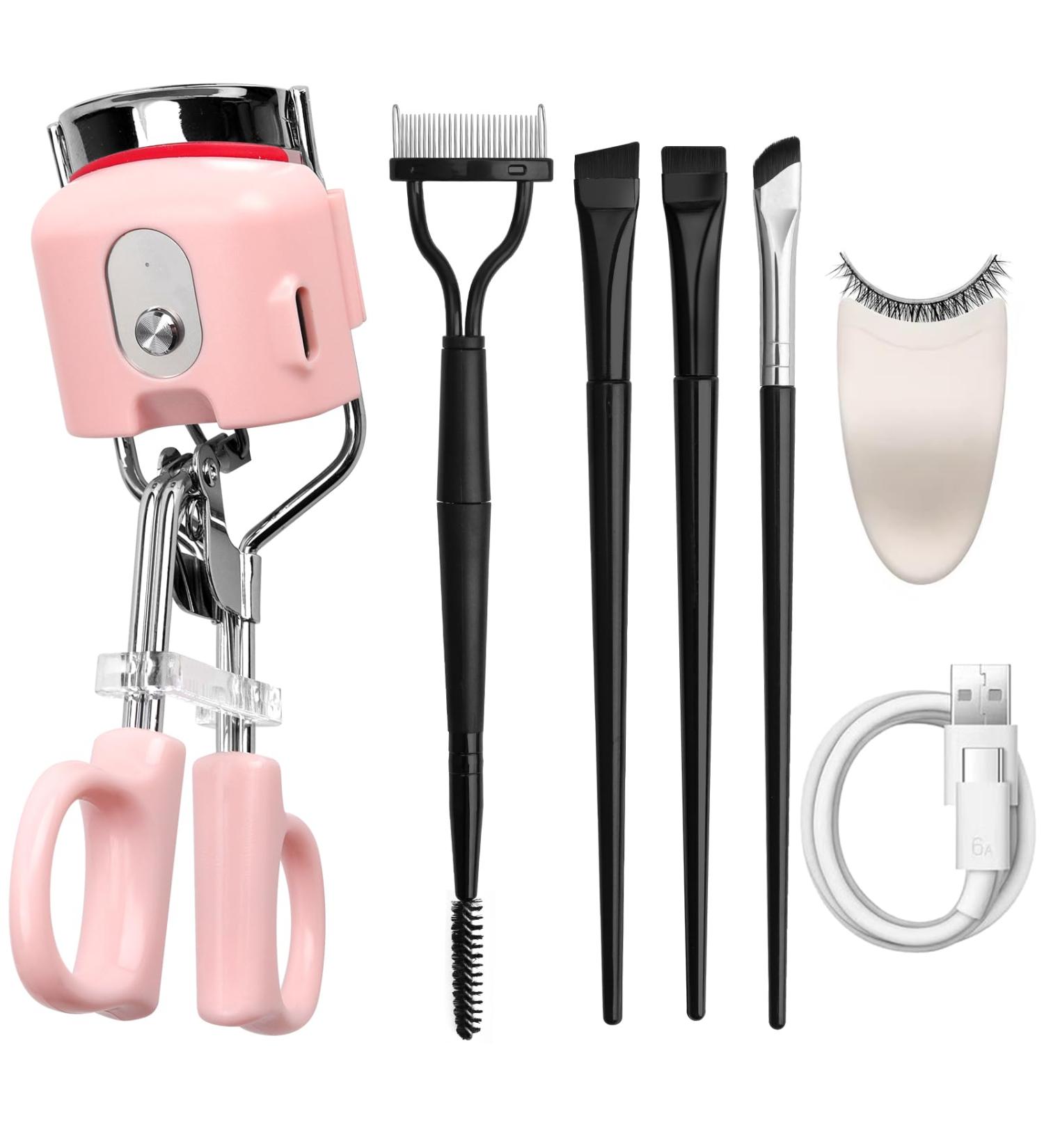 Kalolary Heated Eyelash Curlers Heated Lash Curlers with Eyelash Applicator Tool Lash Comb & Eyeliner Brushes 3 Heating Modes Electric Lash Curlers for Quick Natural Curling &Long Lasting (Pink) - Buy Online on SooperMarket.com