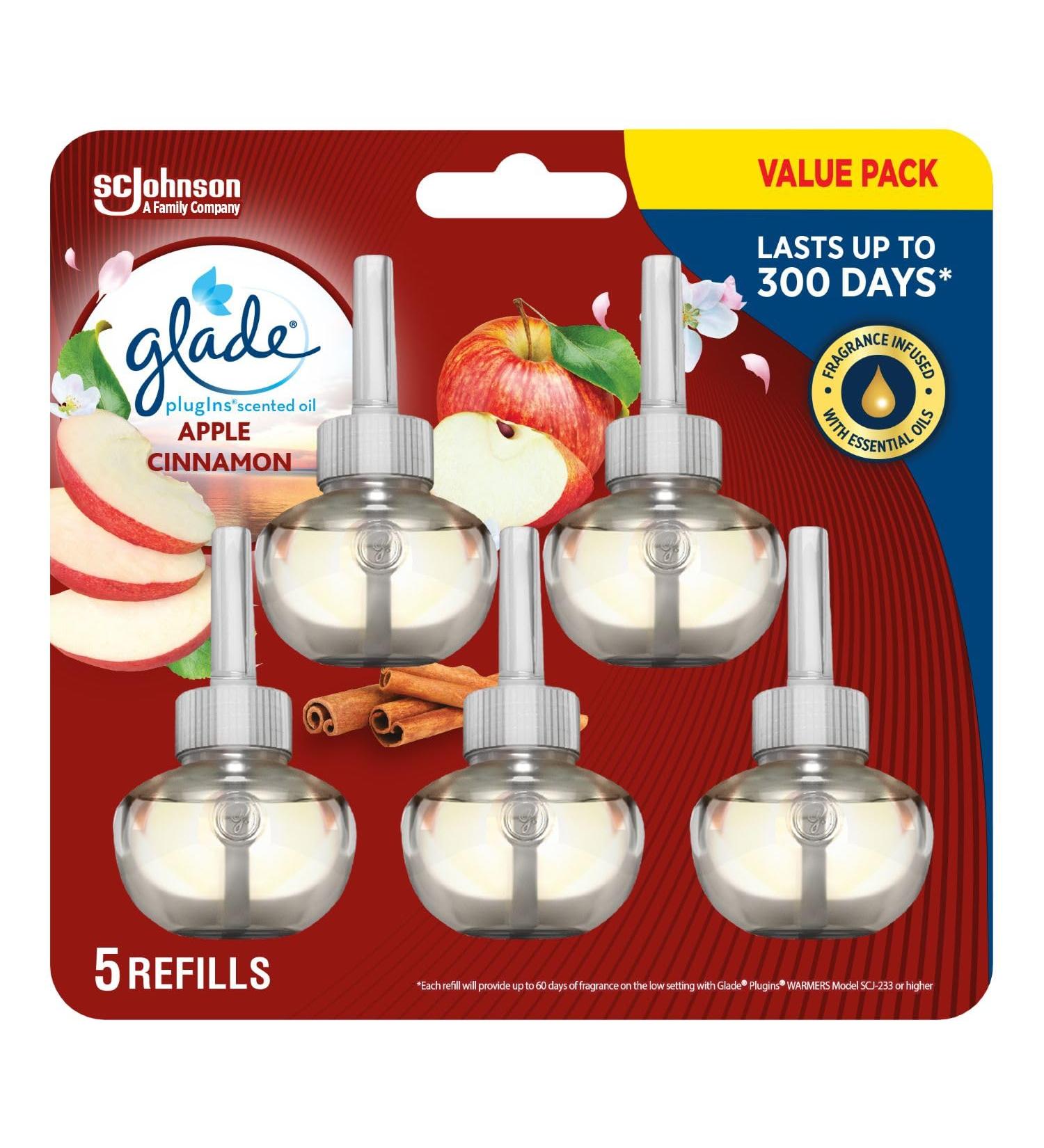 Glade PlugIns Air Freshener Refill Scented and Essential Oils for Bathroom and Home Fragrance Apple Cinnamon 5 Count - Buy Online on SooperMarket.com