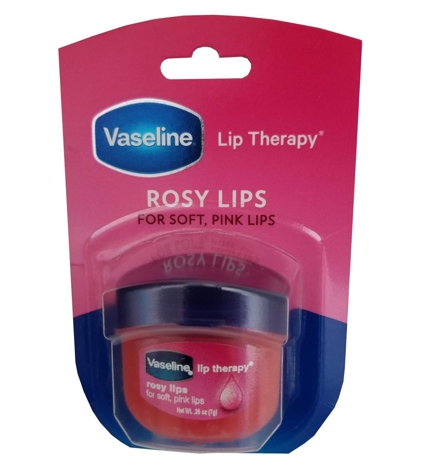 2 Vaseline Therapy Lip Balm 0.25 Oz Rosy Flavor Petroleum Jelly Mini Jar Lipbalm