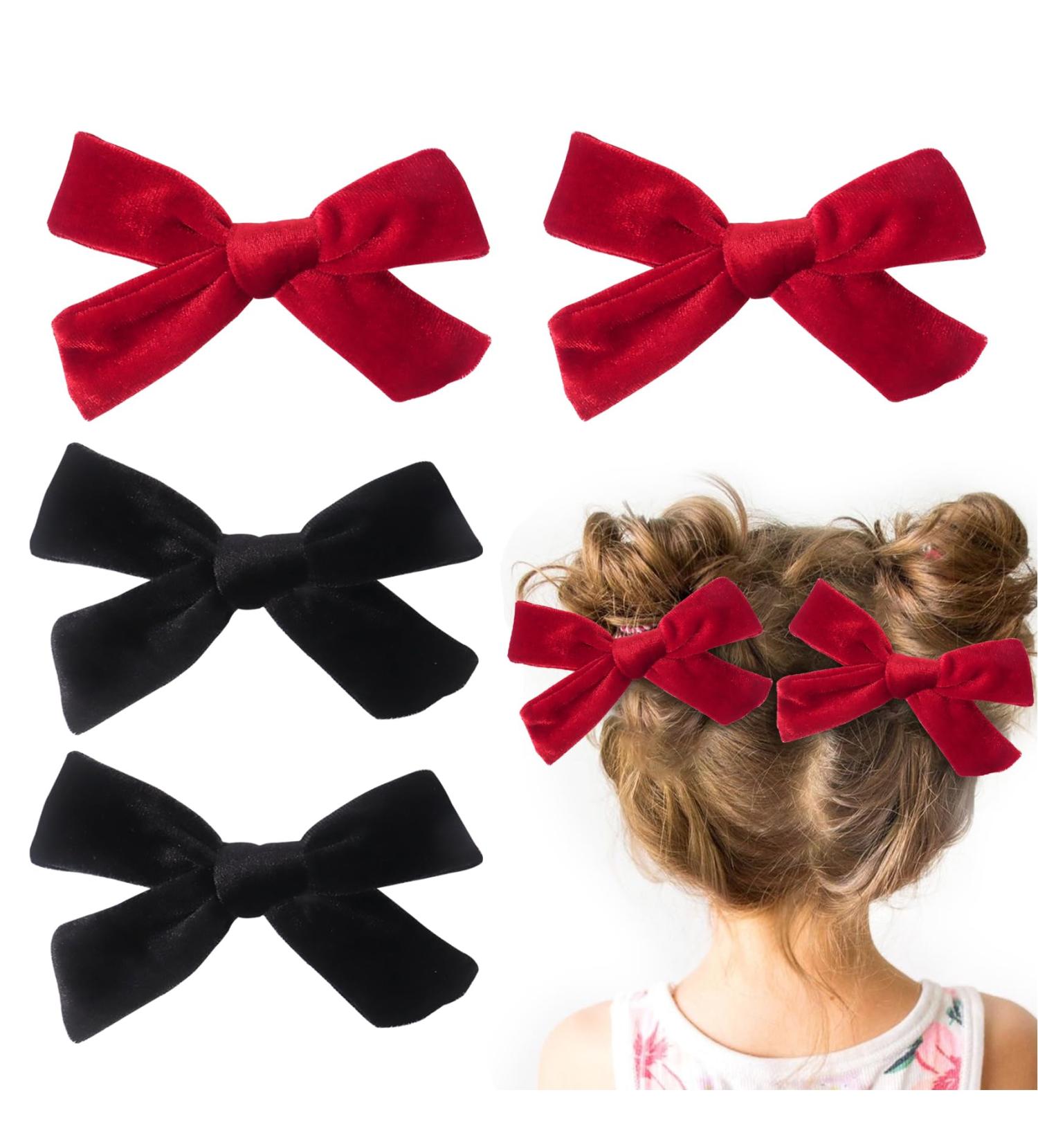 4Pcs Velvet Bow Hair Clips for Girls & Women - Christmas Hair Accessories (Red Black) - Buy Online on SooperMarket.com