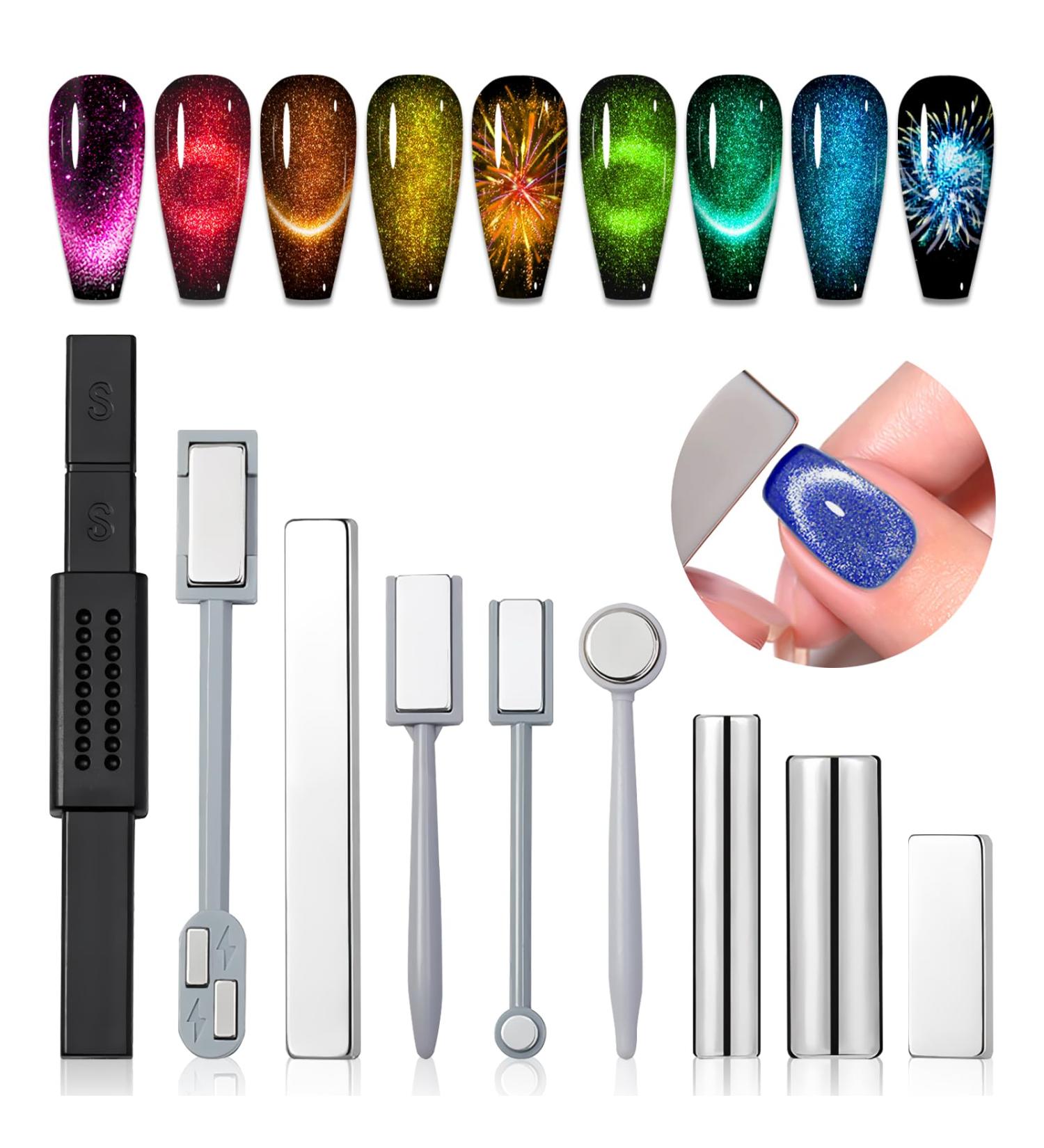 Buy Saviland Cat Eye Magnetic Nail Polish Set 9PCS Magnet Tools for Stunning Cat Eye Effects | Strong Suction & Double-Ended Design Perfect for Salon Art - Buy Online on SooperMarket.com