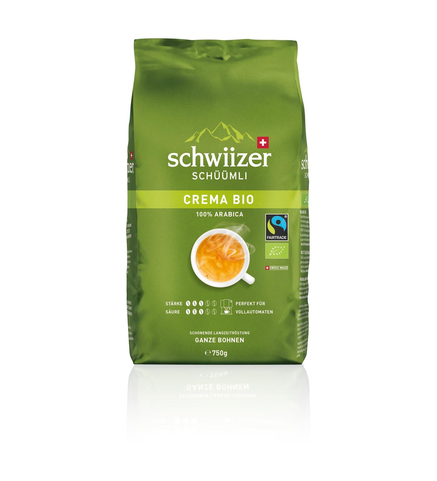 Schwiizer Sch mli Crema organic bean coffee 750g whole bean - intensity 3/5 - Medium roasting |Level 3 - Fairtrade certificate Schwiizer Sch mli Crema Bio Single