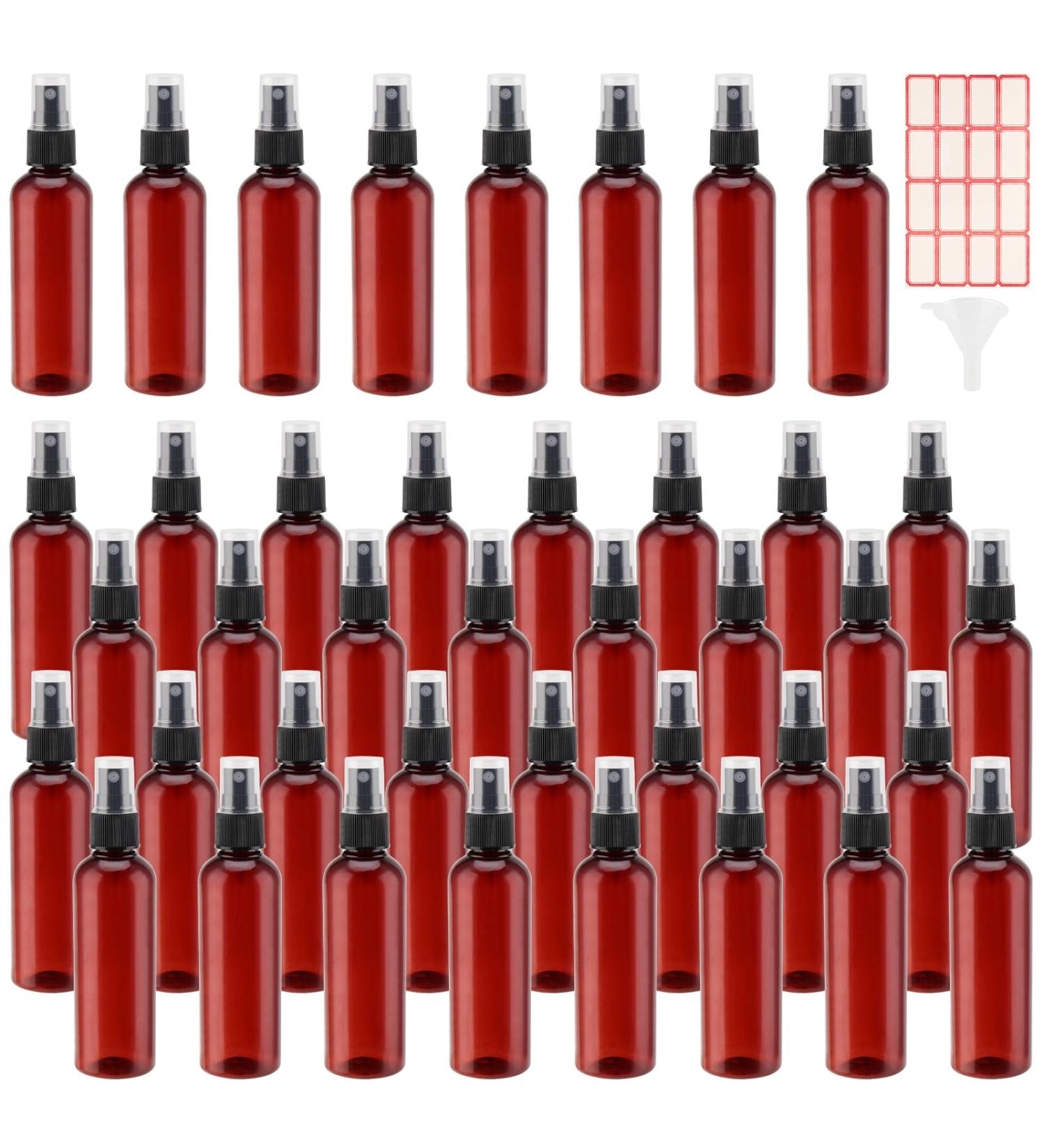 ZEONHEI 40 Pieces 100ml Brown Spray Bottle 3.4oz Plastic Portable Empty Fine Mist Sprayer Container Set with Funnels and Labels Refillable Spray Bottle Bulk for Travel Storage - Buy Online on SooperMarket.com
