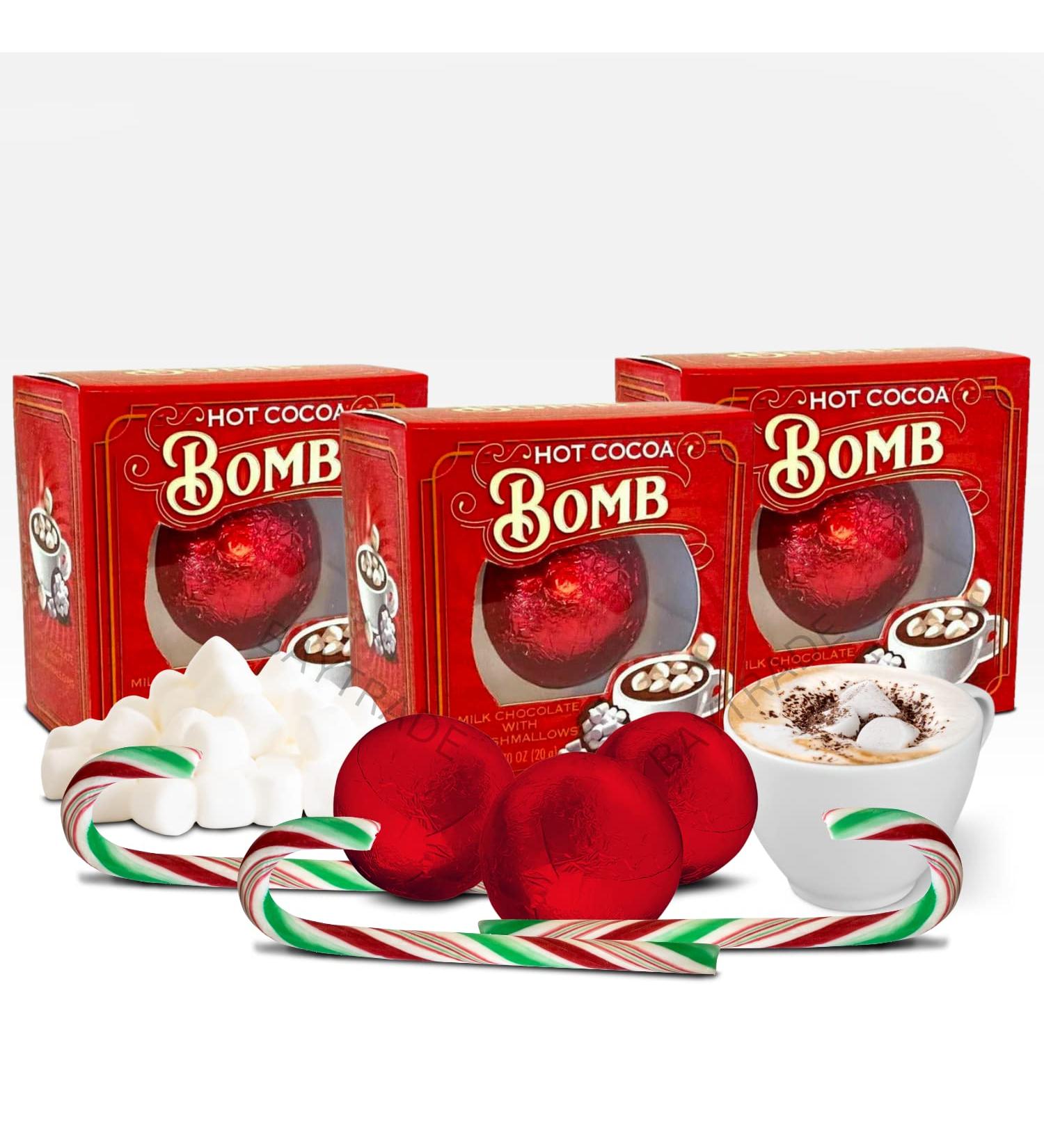 3x Hot Chocolate Bombs with Marshmallows 3x Christmas Candy Canes Sweets Christmas Eve Box Fillers for Kids Teenage Girls Boys Toddler Adults | Xmas Stocking Fillers Drinking Chocolate Peppermint (3) - Buy Online on SooperMarket.com