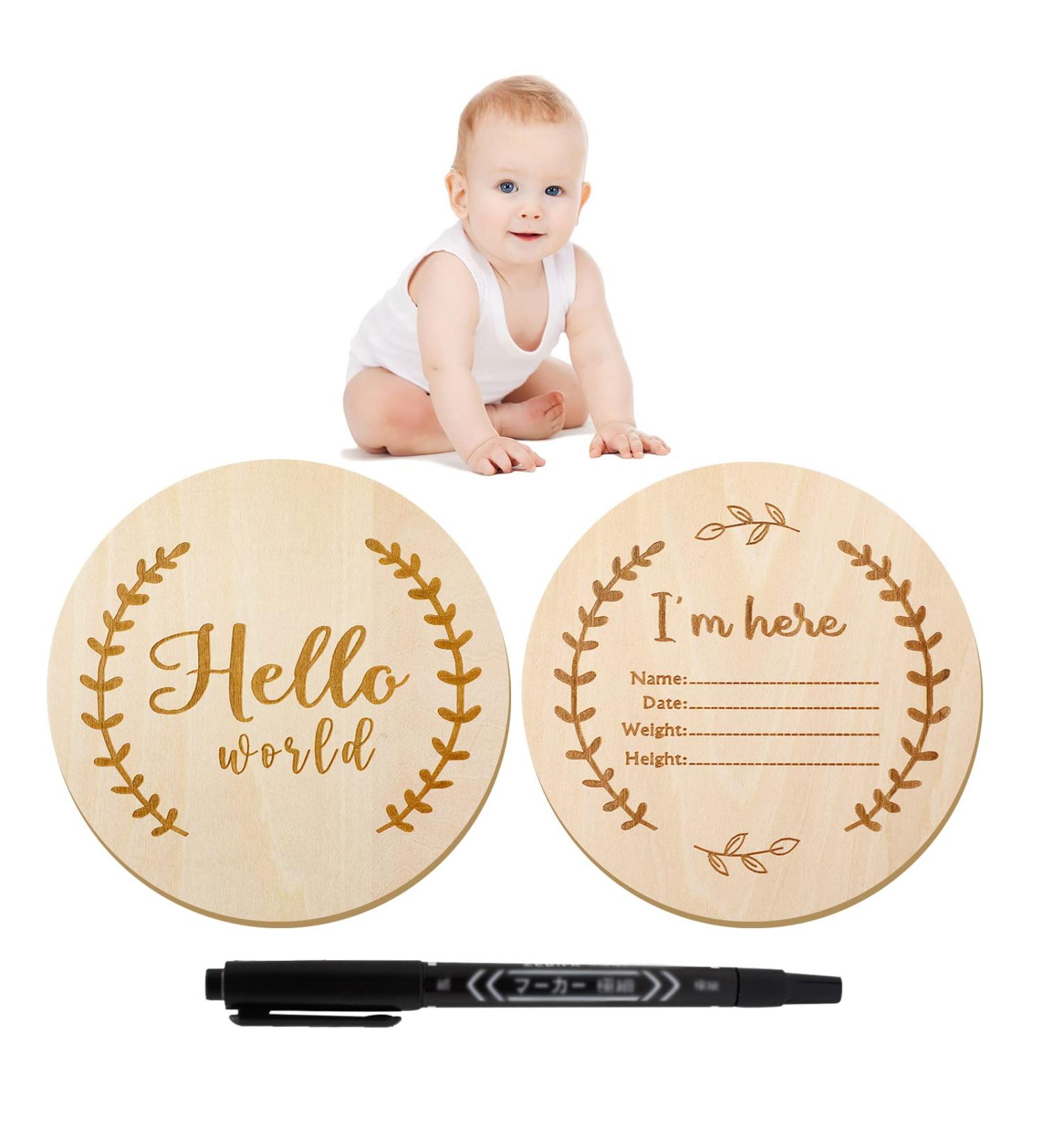 1Pcs Newborn Baby Announcement Sign Bulletin Board with Marker Round Wooden Baby Birth Sign Hello World Newborn Welcome Sign Photo Prop for Christmas Baby Shower Birthday Gift Keepsake - Buy Online on SooperMarket.com