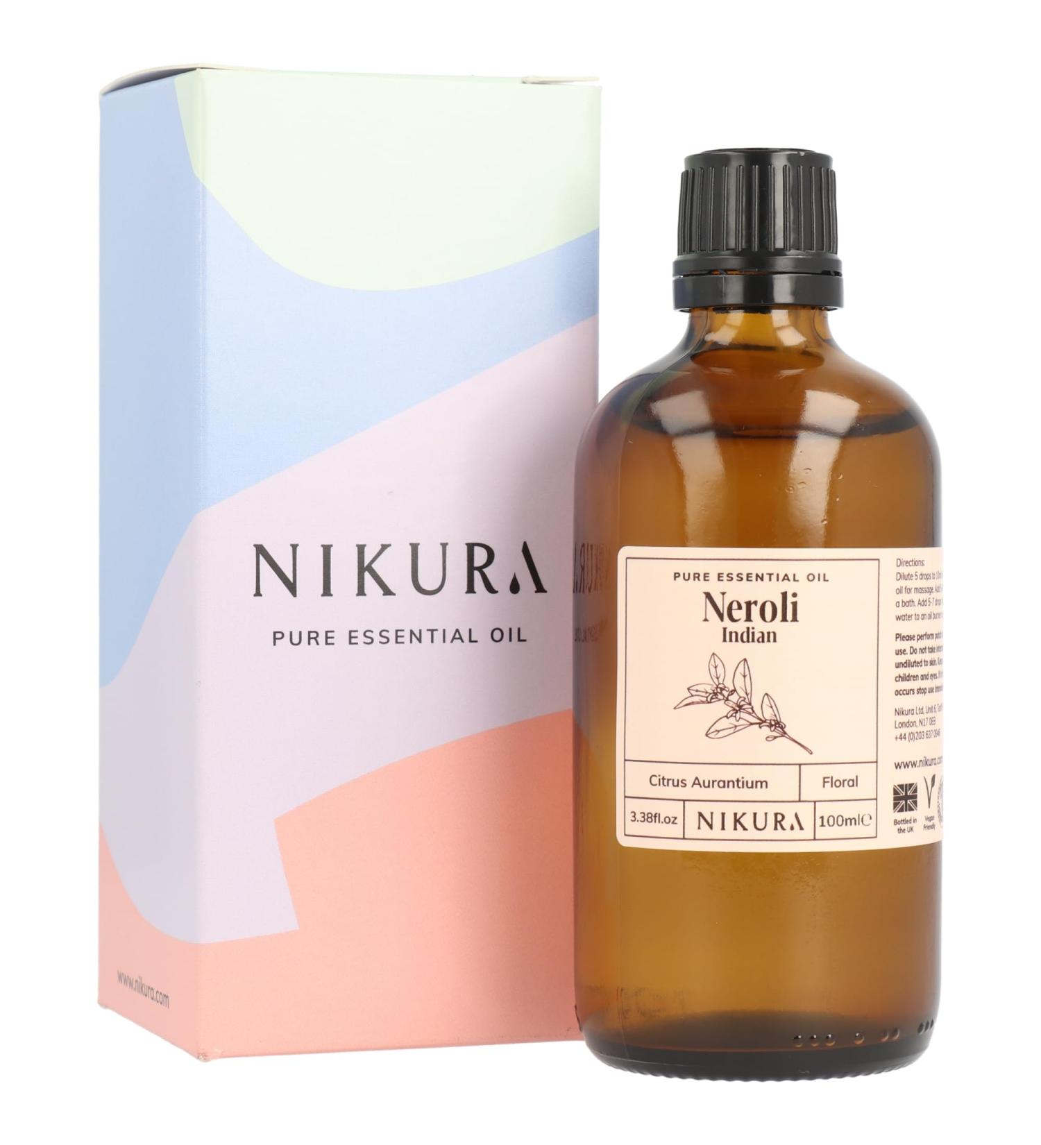 Nikura Neroli Essential Oil - 100ml | 100% Pure Indian Oil for Aromatherapy & DIY | Skin & Headache Relief | Vegan & UK Made - Buy Online on SooperMarket.com
