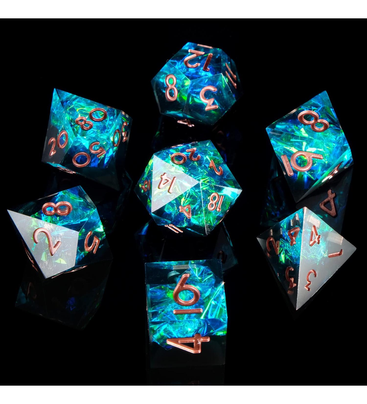 Sharp Edge DND Dice Set - Handmade 7 Piece Accessories for TTRPG Games - Multi-Sided RPG Polyhedral Resin Dice - Blue Dark Color - Buy Online on SooperMarket.com