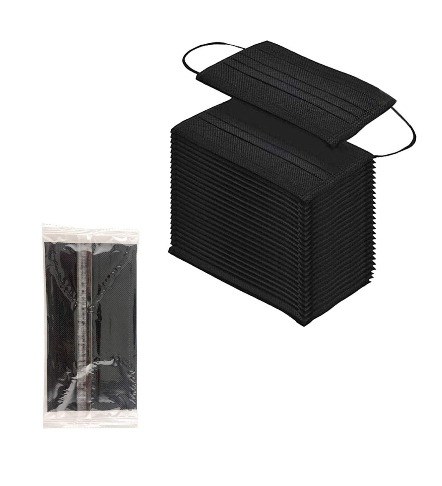 100 Pack Black Disposable Face Masks - Soft 3-Layer Earloop Mask - Individually Wrapped - Retail Packaging - Buy Online on SooperMarket.com