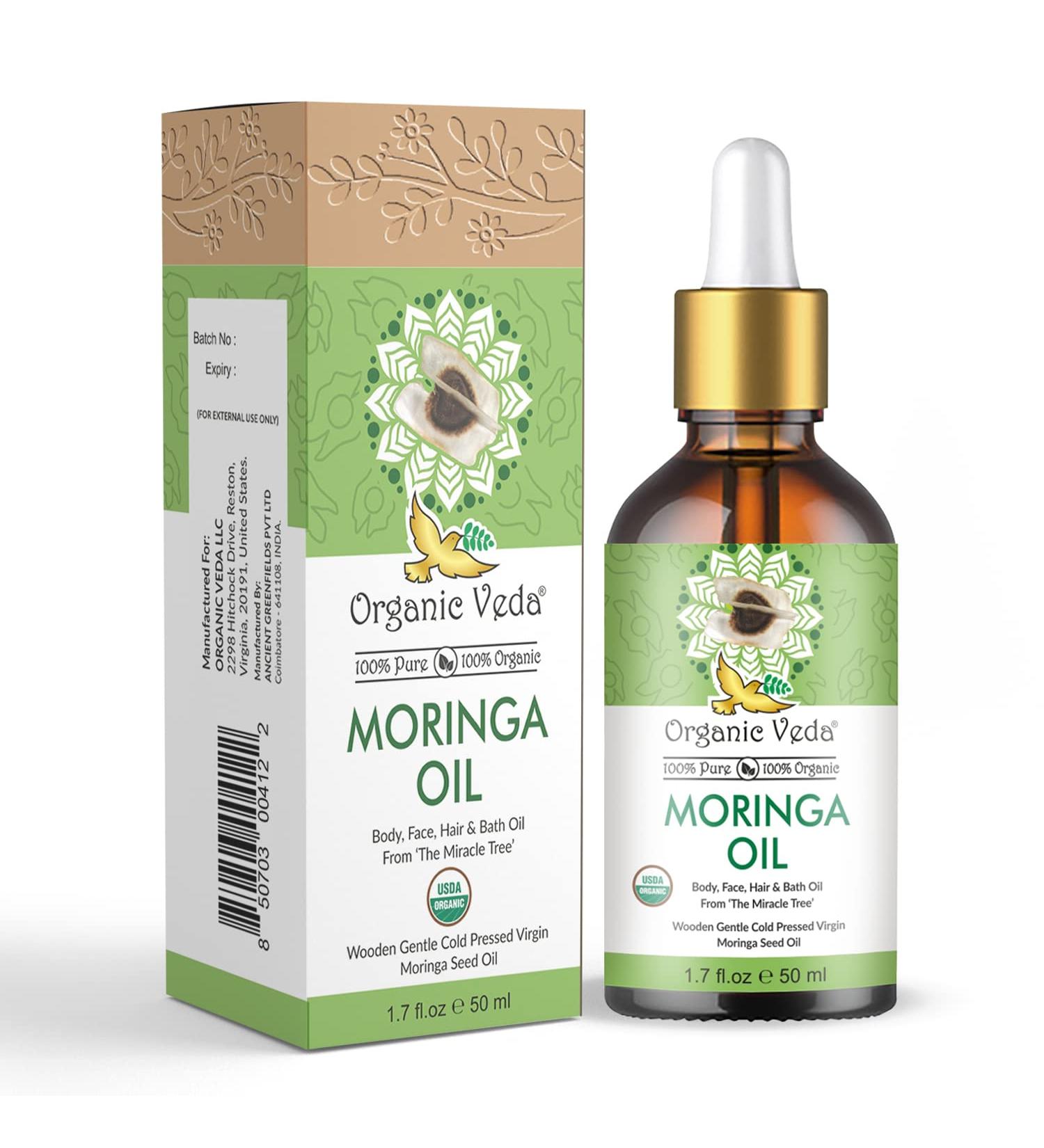 Organic Veda Moringa Oil - USDA Organic Cold-Pressed Virgin Oil for Skin, Hair, Nails - 1.7 fl. oz - Buy Online on SooperMarket.com