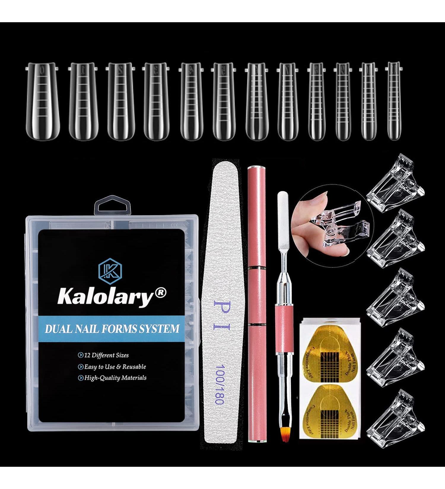Kalolary Dual Nail Forms Set - 120Pcs Gel Nail Extension Mold Tips Nail Art Stickers Dual-Ended Brush Nail File & Clips for Acrylic Square Extensions - Perfect for Nail Art Enthusiasts - Buy Online on SooperMarket.com
